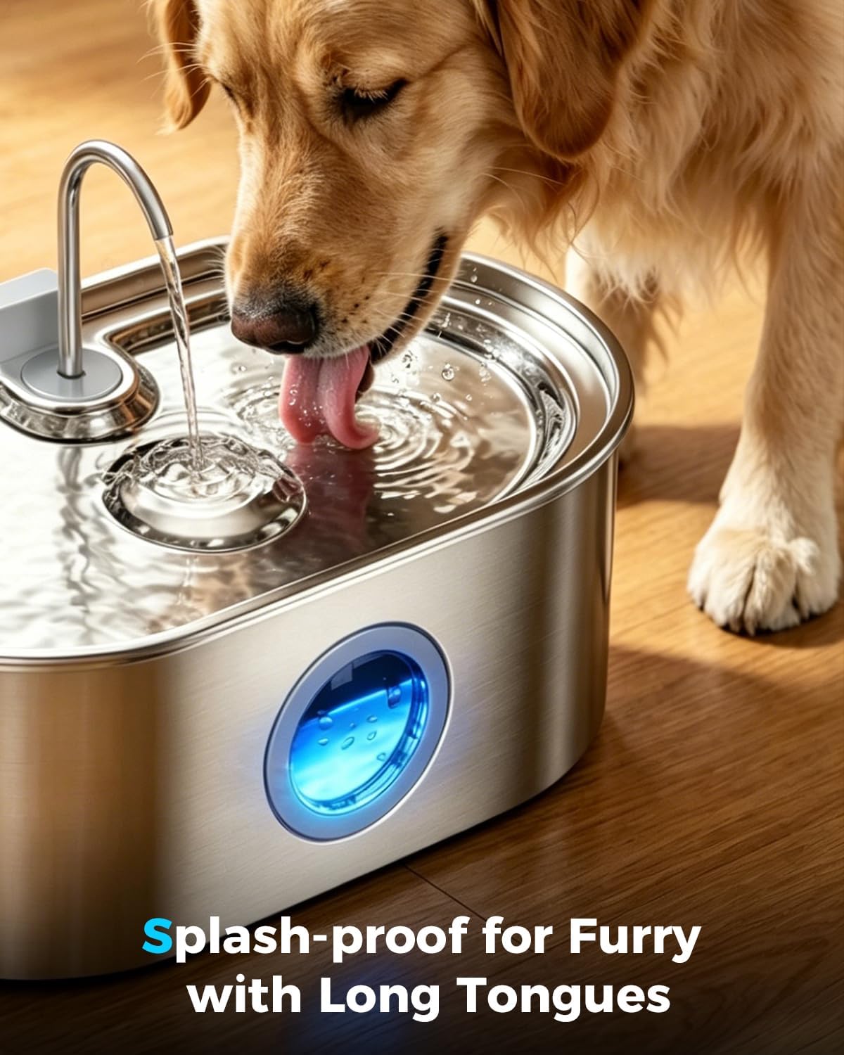 4.2Gal Extra Large Dog Water Fountain, 16L Stainless Steel Pet Water Fountain for Large Dogs, No Spill Dog Water Bowl Dispenser with Deeper Wider Bowl, 68-Cup Water Tank for Multi-Pet(with 7 Filters) - Image 3