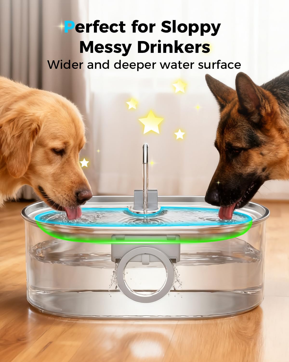 4.2Gal Extra Large Dog Water Fountain, 16L Stainless Steel Pet Water Fountain for Large Dogs, No Spill Dog Water Bowl Dispenser with Deeper Wider Bowl, 68-Cup Water Tank for Multi-Pet(with 7 Filters) - Image 4
