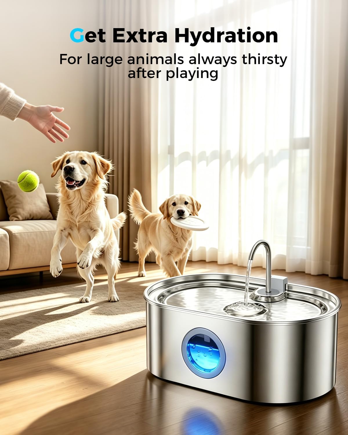 4.2Gal Extra Large Dog Water Fountain, 16L Stainless Steel Pet Water Fountain for Large Dogs, No Spill Dog Water Bowl Dispenser with Deeper Wider Bowl, 68-Cup Water Tank for Multi-Pet(with 7 Filters) - Image 5