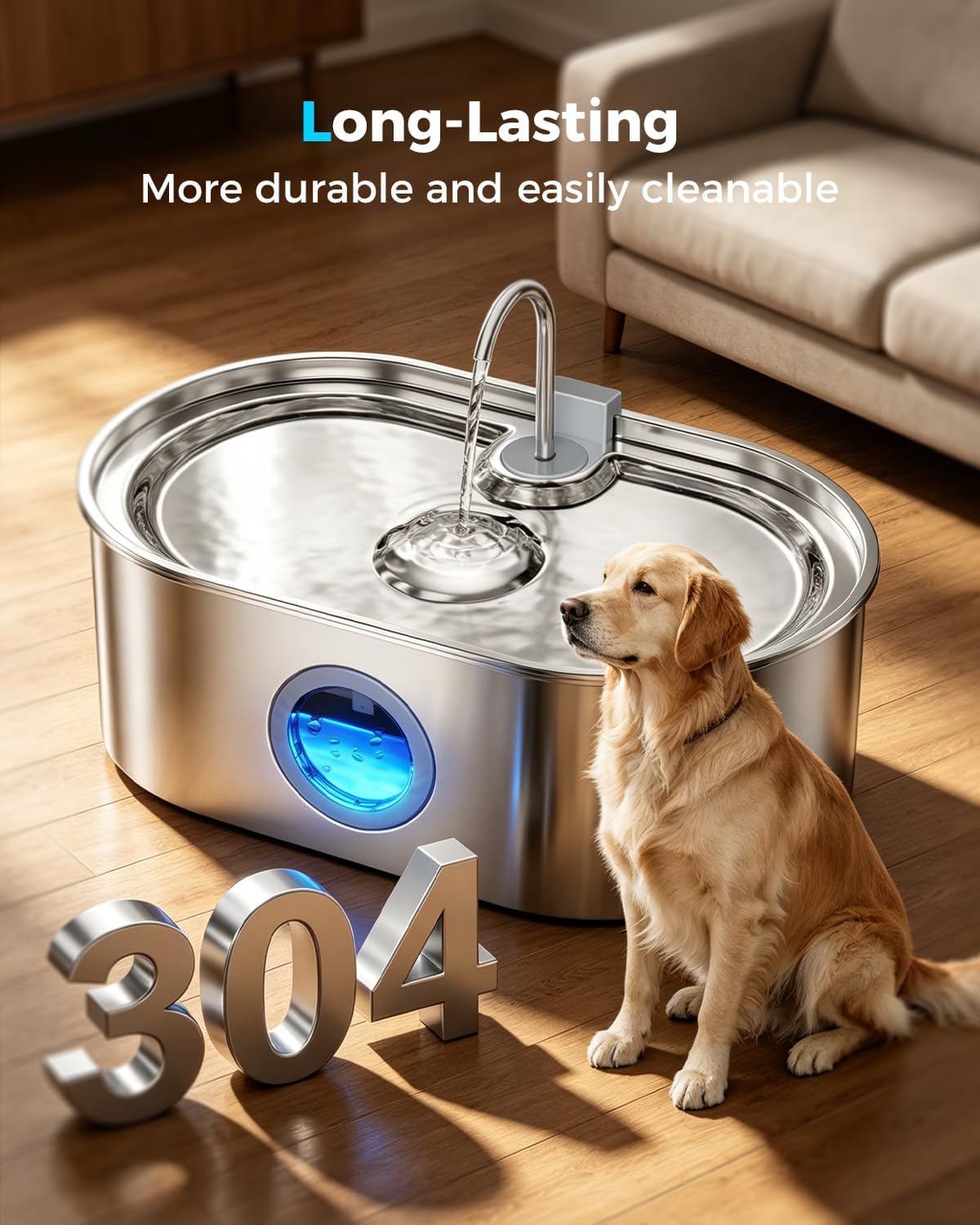 4.2Gal Extra Large Dog Water Fountain, 16L Stainless Steel Pet Water Fountain for Large Dogs, No Spill Dog Water Bowl Dispenser with Deeper Wider Bowl, 68-Cup Water Tank for Multi-Pet(with 7 Filters) - Image 6