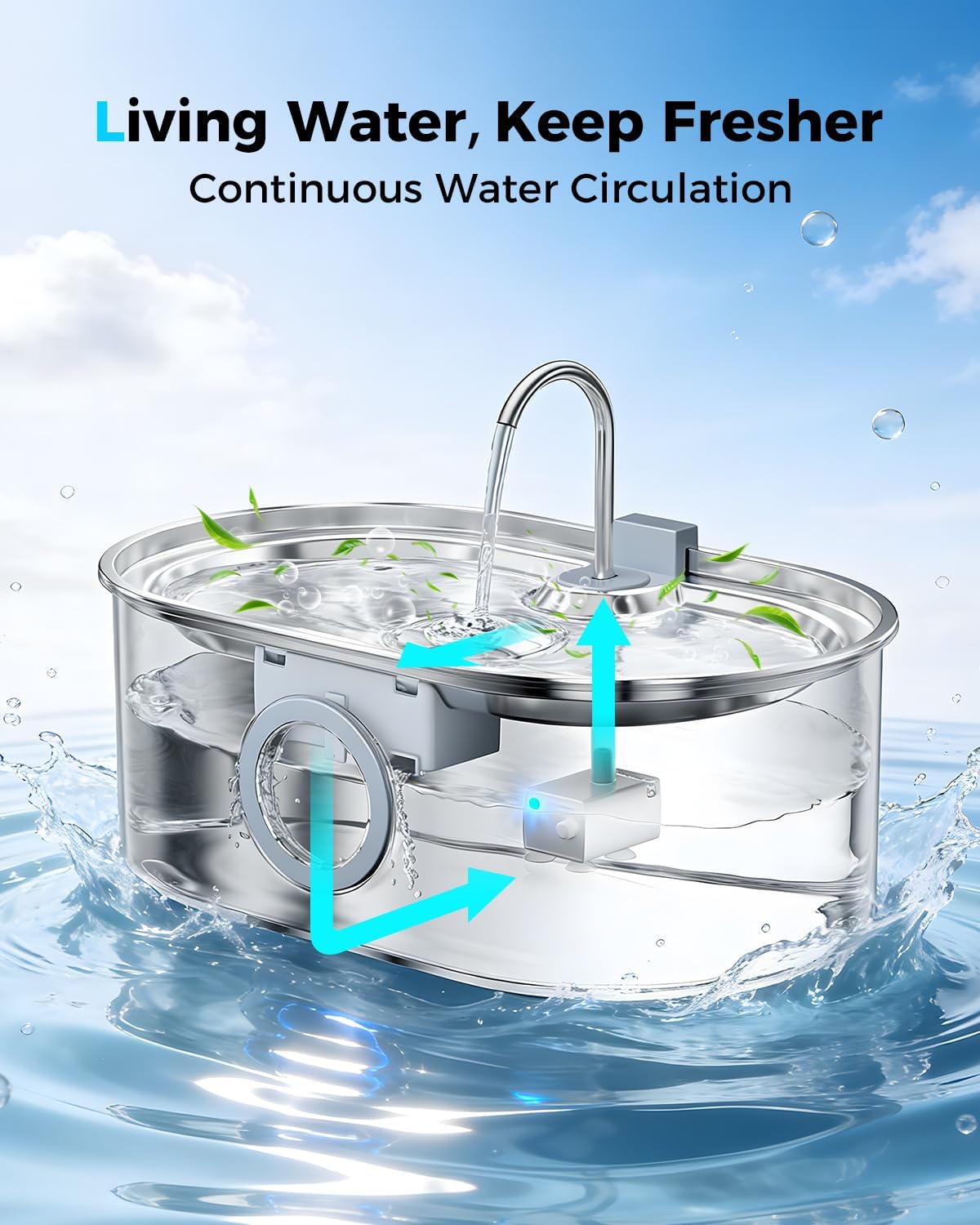 4.2Gal Extra Large Dog Water Fountain, 16L Stainless Steel Pet Water Fountain for Large Dogs, No Spill Dog Water Bowl Dispenser with Deeper Wider Bowl, 68-Cup Water Tank for Multi-Pet(with 7 Filters) - Image 7