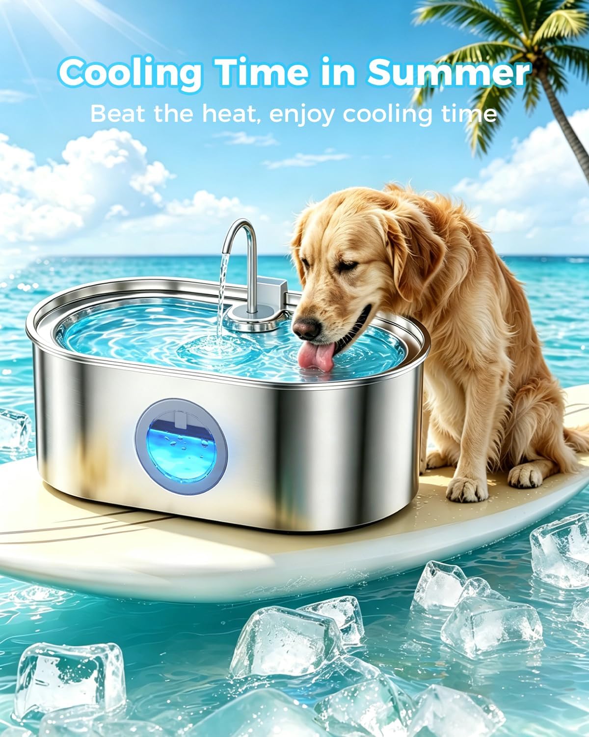 4.2Gal Extra Large Dog Water Fountain, 16L Stainless Steel Pet Water Fountain for Large Dogs, No Spill Dog Water Bowl Dispenser with Deeper Wider Bowl, 68-Cup Water Tank for Multi-Pet(with 7 Filters) - Image 8