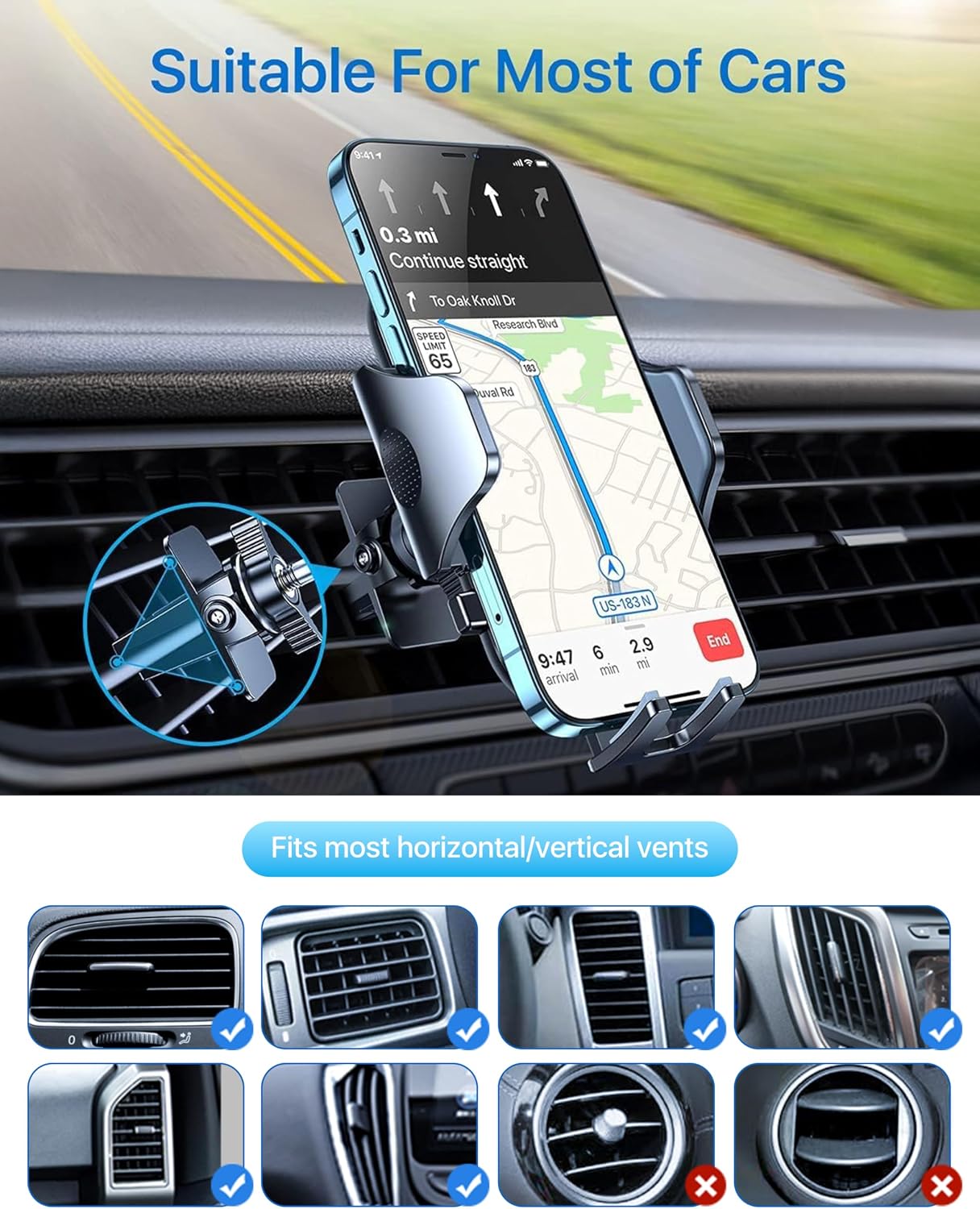 andobil 2026 Upgraded Car Phone Holder Mount, Military-Grade Phone Holders for Your Car Vent Stable Metal Clip Universal 360° Cell Phone Car Mount for iPhone 17 Pro Max 16/15/14/13/12/ Samsung, Purple - Image 5
