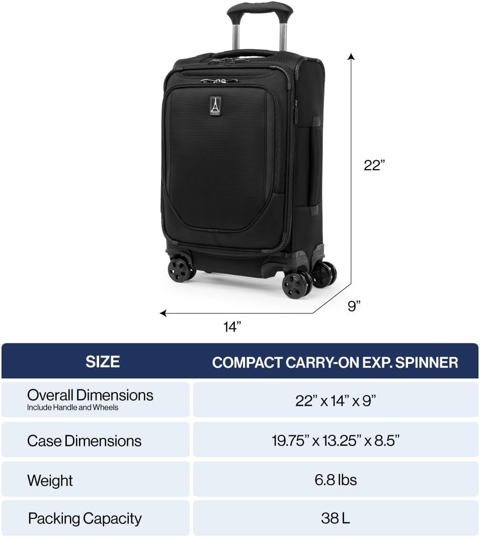 Travelpro Crew Classic Softside Carry-On Luggage, Blue, 20-Inch | Compact Lightweight & Expandable With 8 Spinner Wheels, Compression Organizer & Multiple Interior Pockets, for Men & Women - Image 2