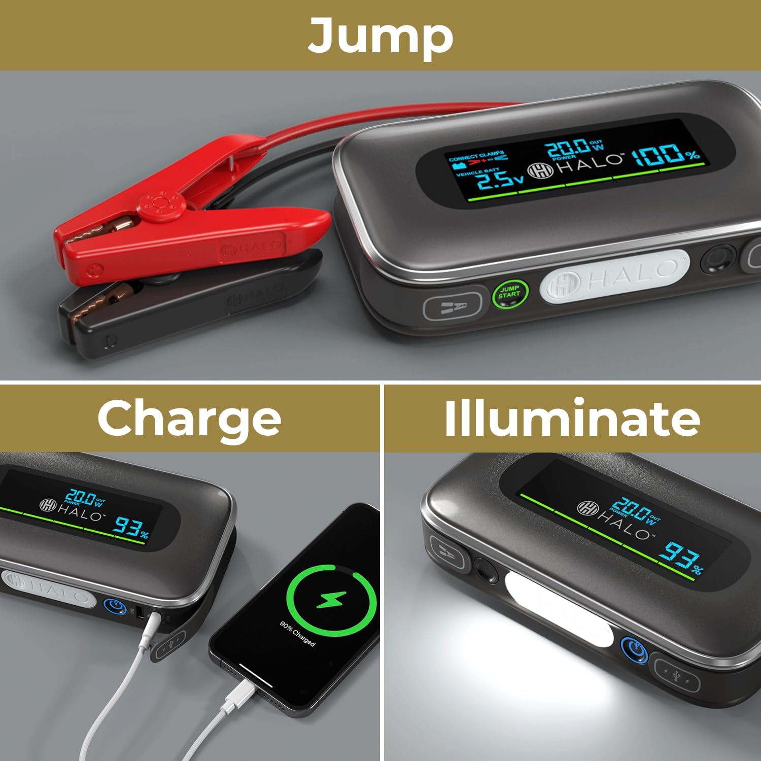 Halo Bolt 1500A Car Battery Jump Starter, Power Bank, LED Light, Green - Image 4