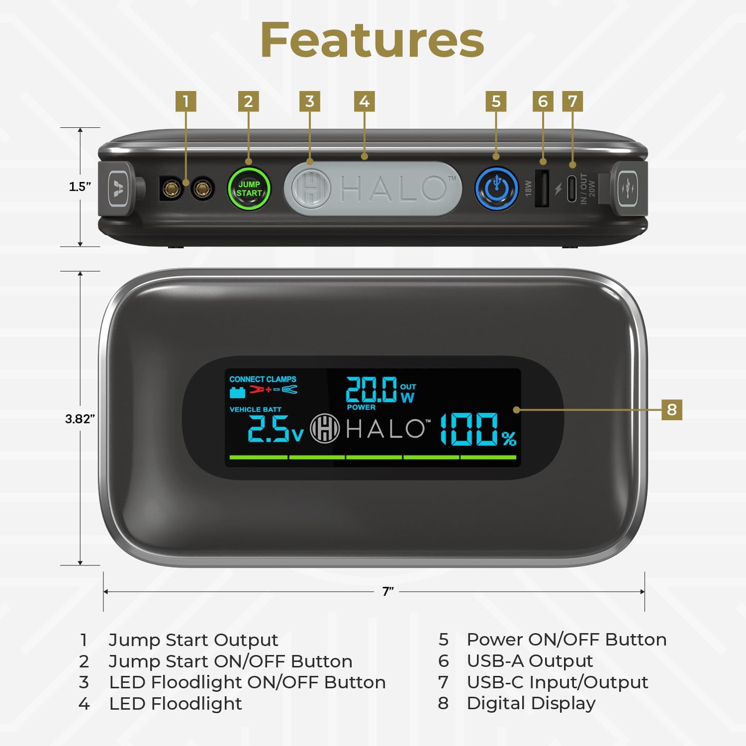 Halo Bolt 1500A Car Battery Jump Starter, Power Bank, LED Light, Green - Image 6