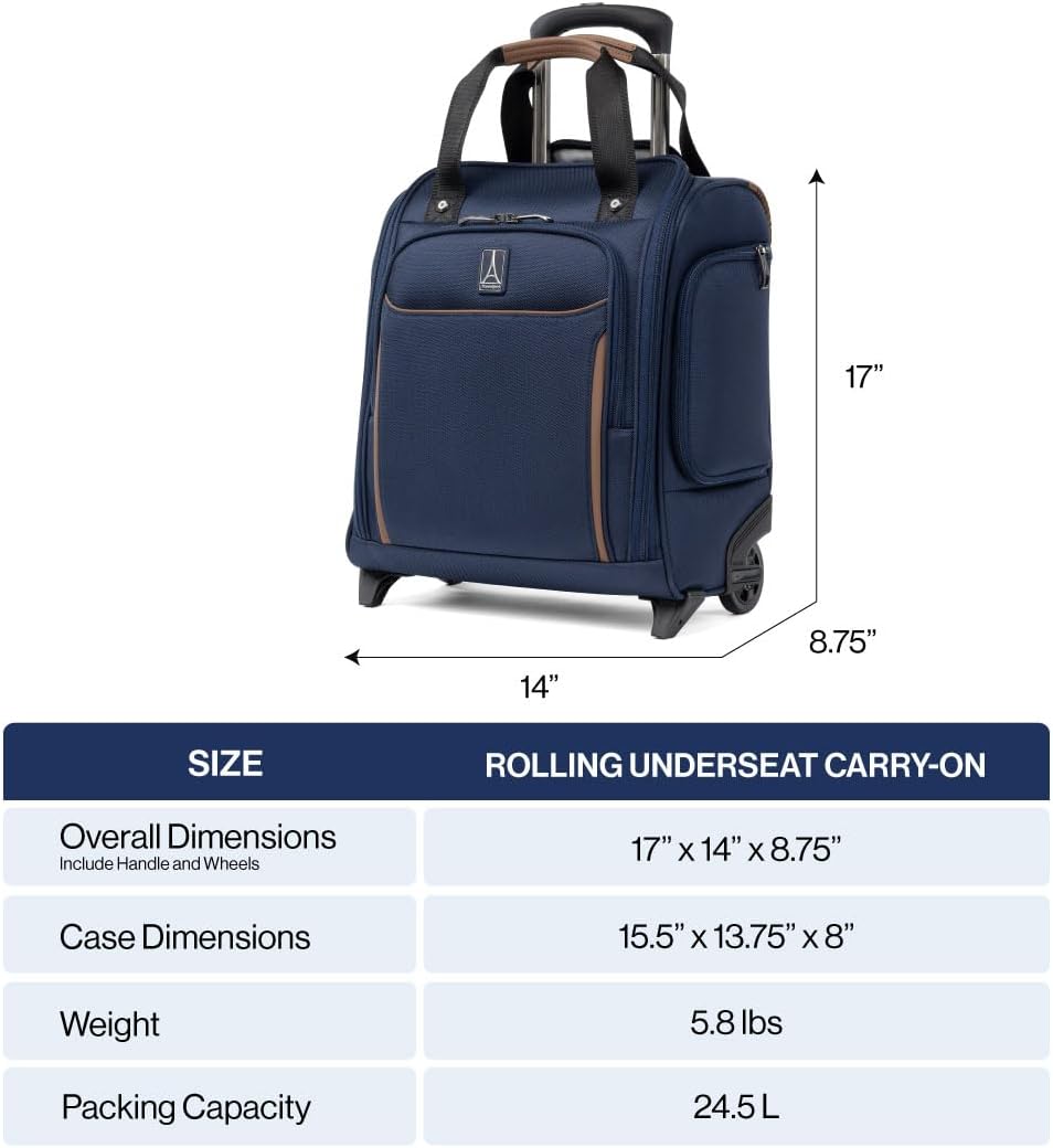 Travelpro Crew Classic Softside Carry-On Underseat Bag, Blue, 17-Inch | Lightweight Rolling Design With 14-Laptop & Tablet Sleeve, Personal Item Size, Fits Under Airline Seats - Image 6