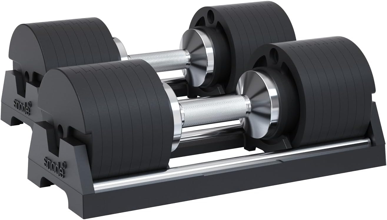 Snode AD80 Drop-proof Cast Iron Adjustable Dumbbells 80LBs | Knurled Chrome Handle,Fast Adjust,Compact Design,Durable Cast Iron Plates and Cradle,Heavy Weights Dumbbells Set for Home Gym