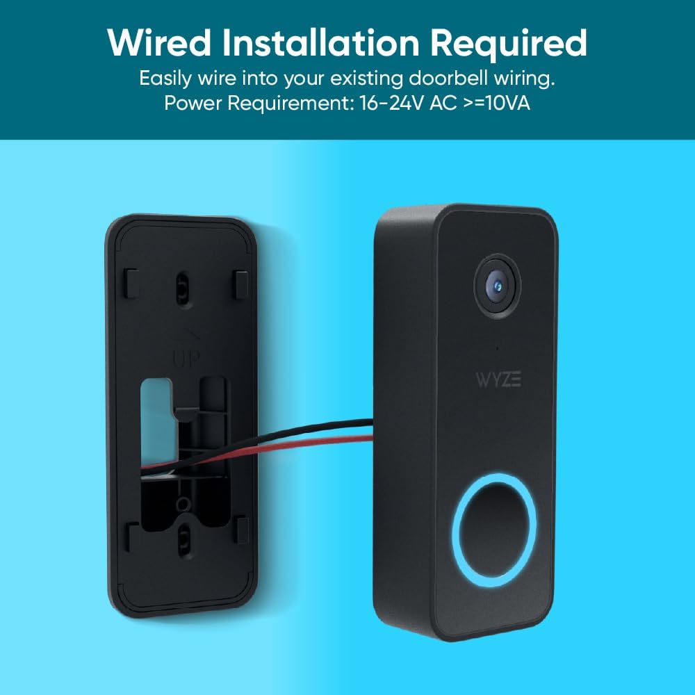 Wyze Video Doorbell v2, Wired, 2K Video, Two-Way Audio, Color Night Vision, Compatible with Alexa & Google Assistant, Black (Renewed) - Image 5