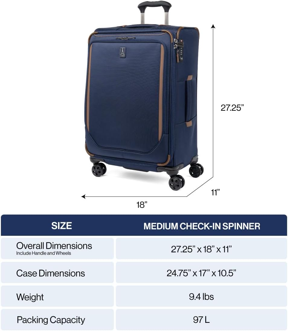 Travelpro Crew Classic Softside Checked Luggage, Blue, 25-Inch | Lightweight & Expandable With 8 Spinner Wheels, TSA Lock & Multiple Interior Pockets, for Men & Women - Image 6