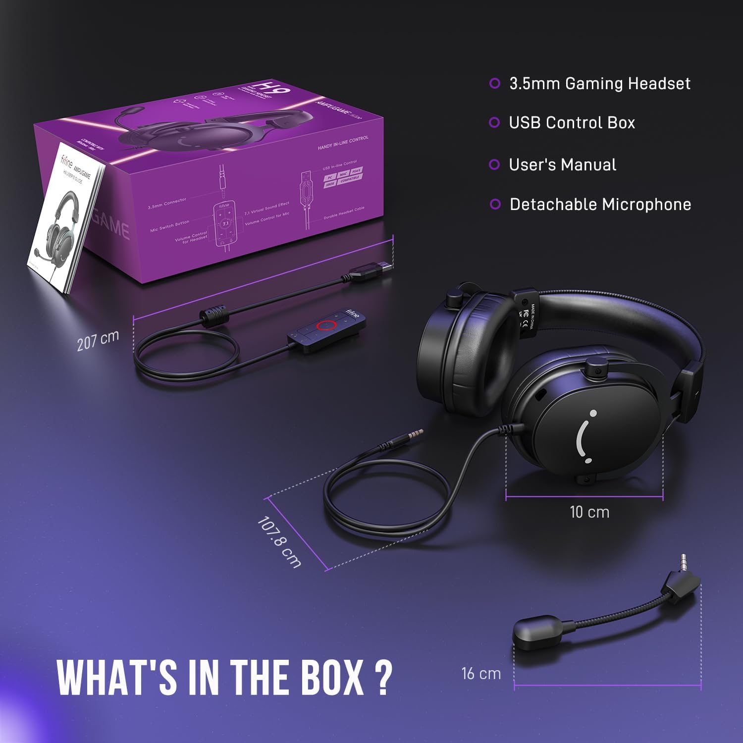 FIFINE H9 Wired Gaming Headset with Microphone, 3.5mm and USB Connectivity | 50mm Drivers, 7.1 Surround Sound, Lightweight, Soft Ear Cusion, Detachable Boom Mic, USB Control Box, for PC, Xbox, PS4/5 - Image 9