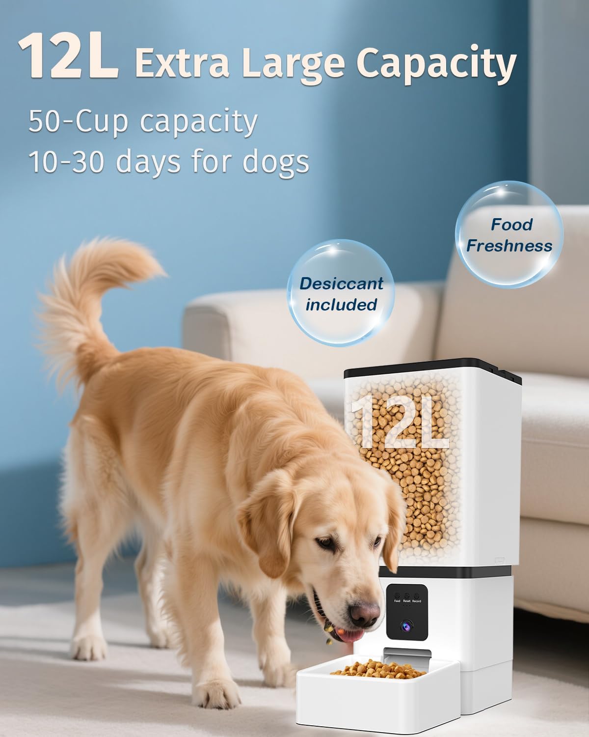 Automatic Dog Feeder Large Breed: 12L/50 Cup Capacity for Kibble up to 20mm - Image 2