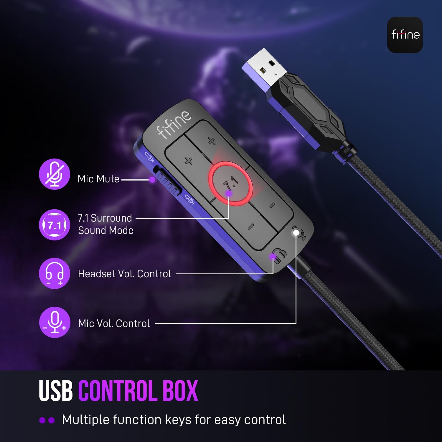 FIFINE H9 Wired Gaming Headset with Microphone, 3.5mm and USB Connectivity | 50mm Drivers, 7.1 Surround Sound, Lightweight, Soft Ear Cusion, Detachable Boom Mic, USB Control Box, for PC, Xbox, PS4/5 - Image 8