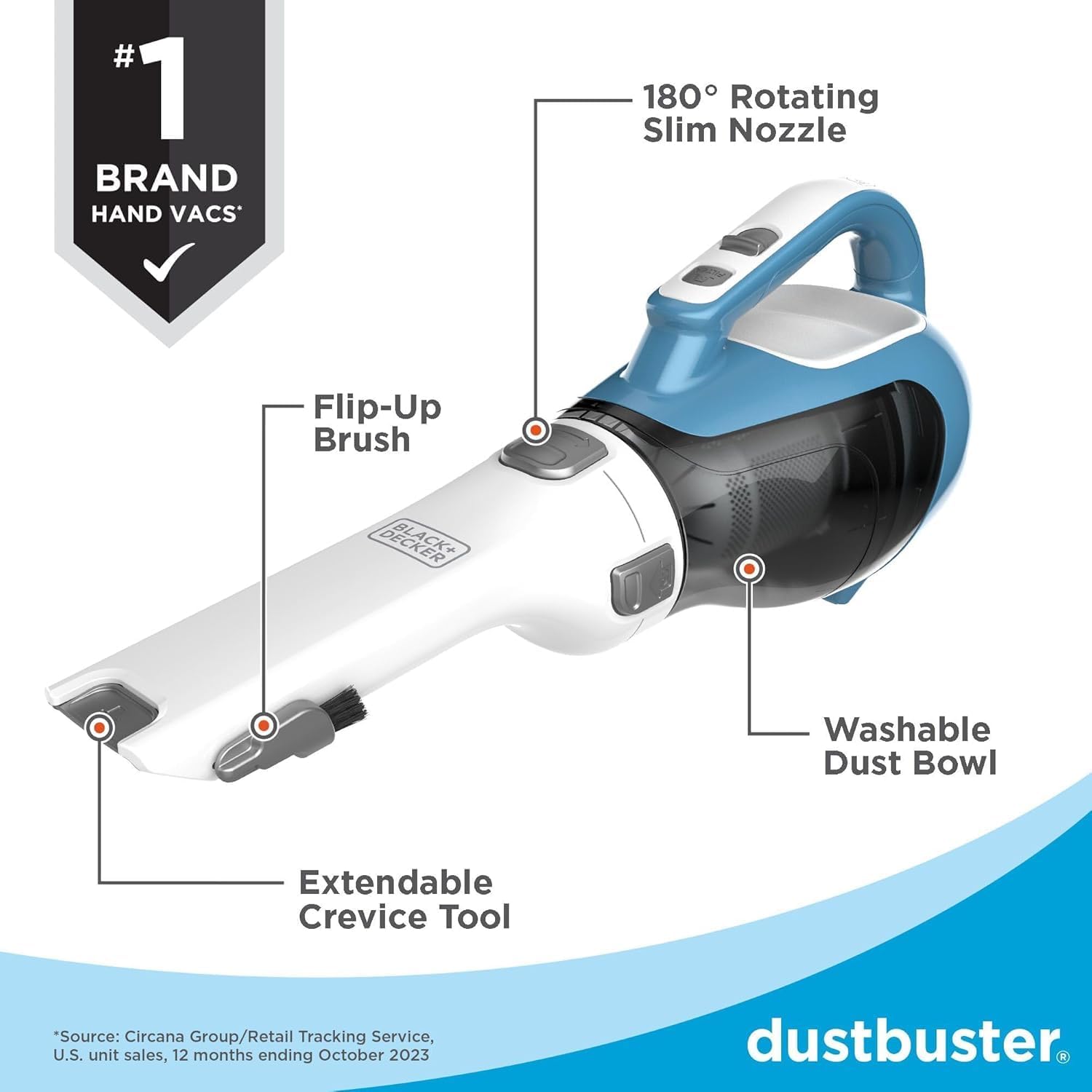 Black+Decker, Dustbuster AdvancedClean Handheld Vacuum Cordless, Compact Home and Car Vacuum with Crevice Tool, Rotating Nozzle and Charging Station - Image 3