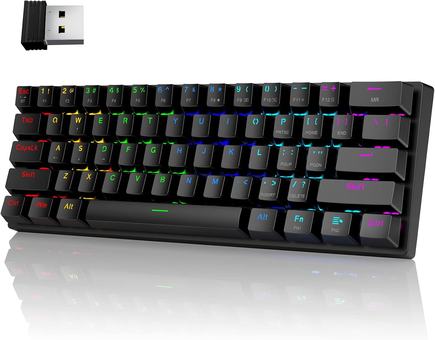 60% Wireless Mechanical Gaming Keyboard, Clicky Blue Switch RGB Backlit