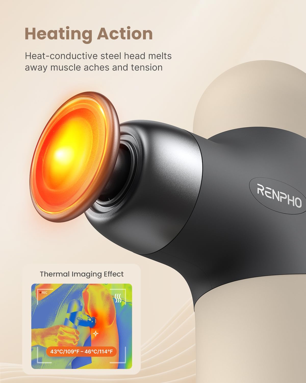 RENPHO Mini Thermal Massage Gun with Heat, Color Silicone Casing, 4 Speeds | Portable, Ultra-Quiet Mini Massage Gun, 4 Heads, Neck, Back Muscle Comfort, Carry Case, Home, Office, Travel Use, Gift Idea - Image 2