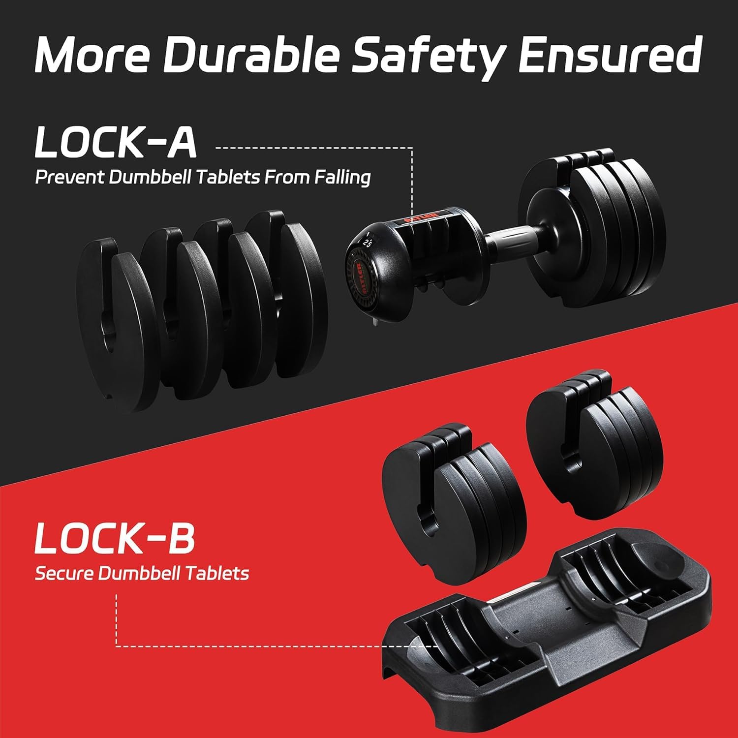 ALTLER Adjustable Dumbbell Set, 25/52LB Pair with Tray for Workout Strength Training Fitness, Adjustable Weight Dial Dumbbell with Anti-Slip Handle and Weight Plate for Home Exercise - Image 2
