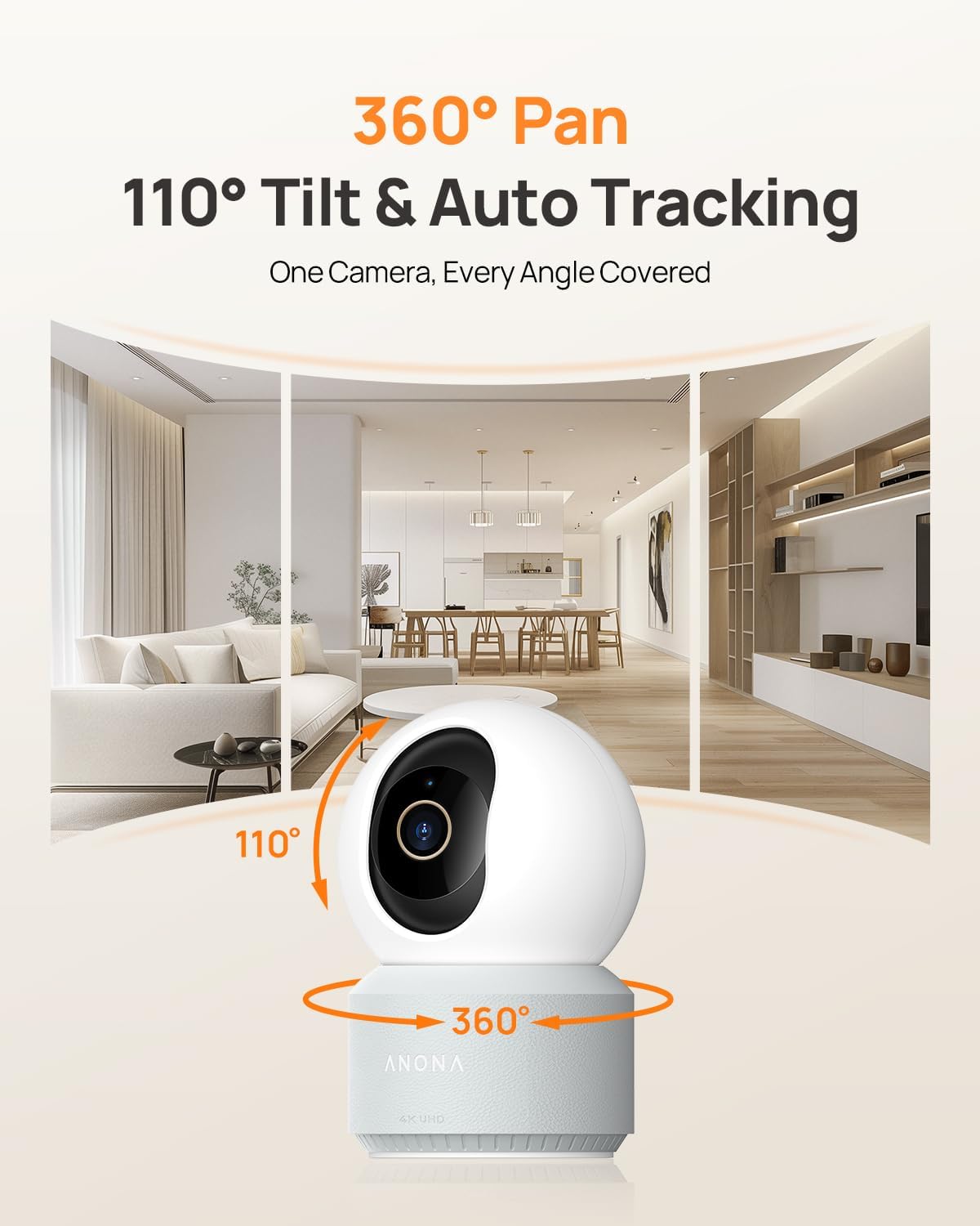 Anona 4K UHD Indoor Camera, Pet/Dog/Baby Security Camera with Phone App, 360°Pan-Tilt, 2.4G/5G Dual-Band Wi-Fi 6, Auto-Tracking, Person/Pet/Baby Crying Detection, Privacy Mode, Two-Way Audio, 4 Pack - Image 3
