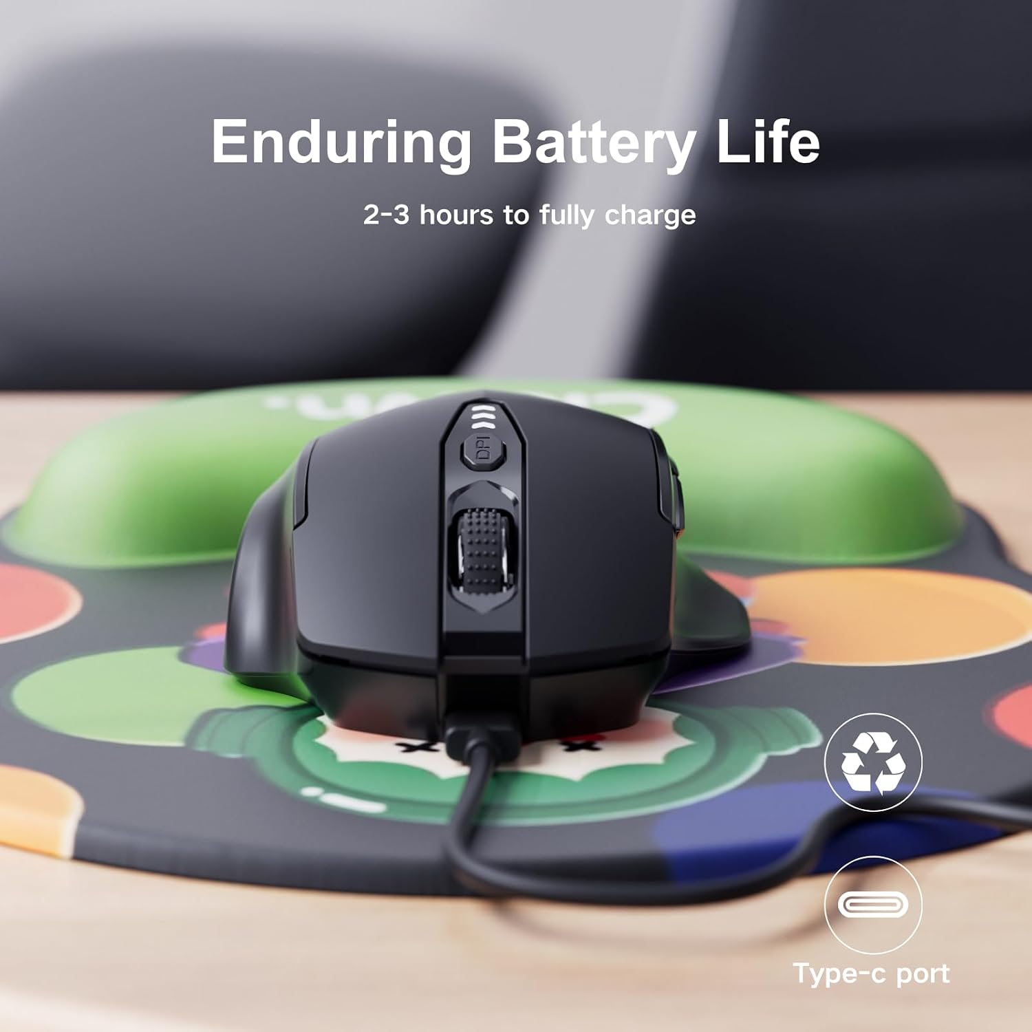 Uineer Wireless Mouse, 2.4GHz Rechargeable Computer Mouse, Battery Display - Image 5