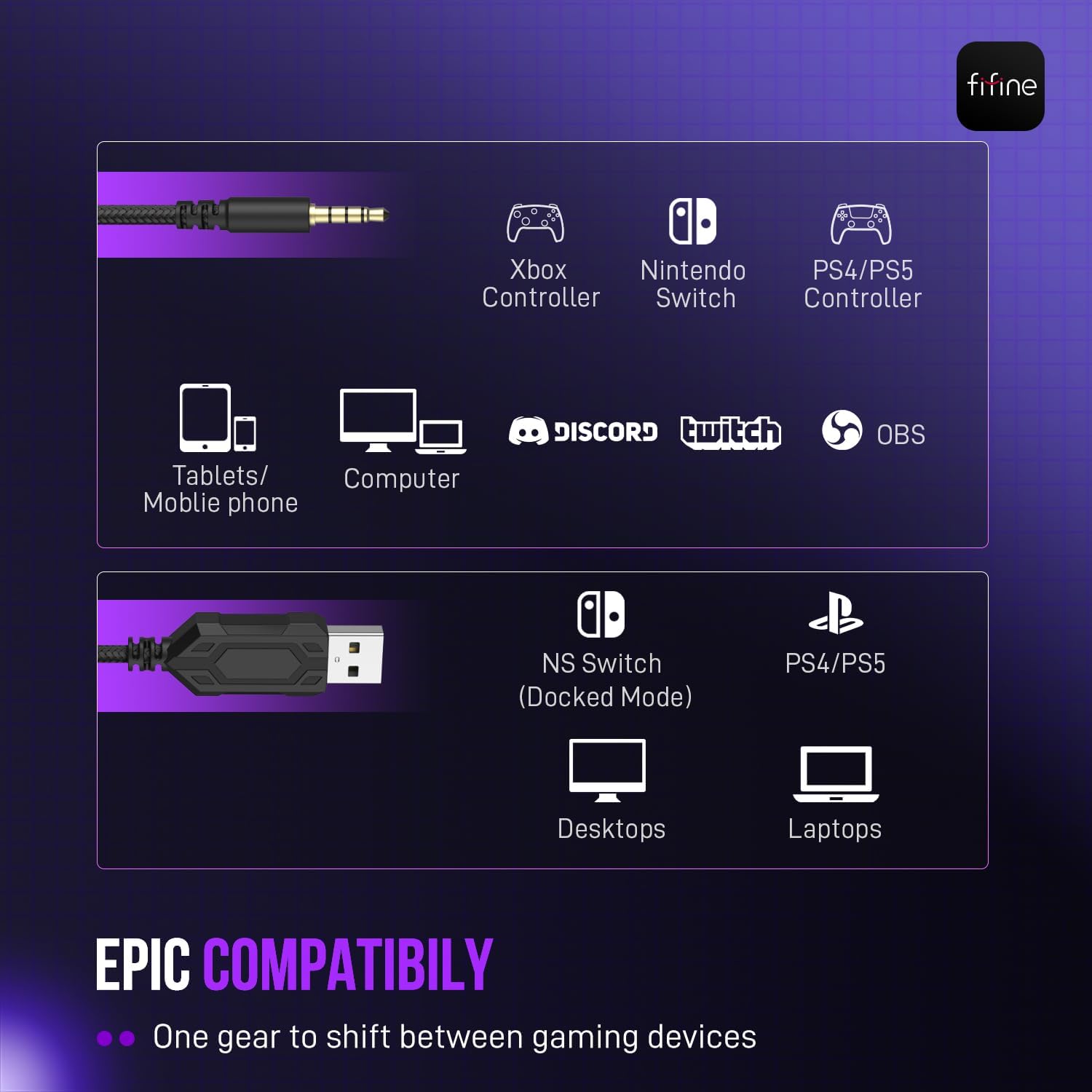 FIFINE H9 Wired Gaming Headset with Microphone, 3.5mm and USB Connectivity | 50mm Drivers, 7.1 Surround Sound, Lightweight, Soft Ear Cusion, Detachable Boom Mic, USB Control Box, for PC, Xbox, PS4/5 - Image 4