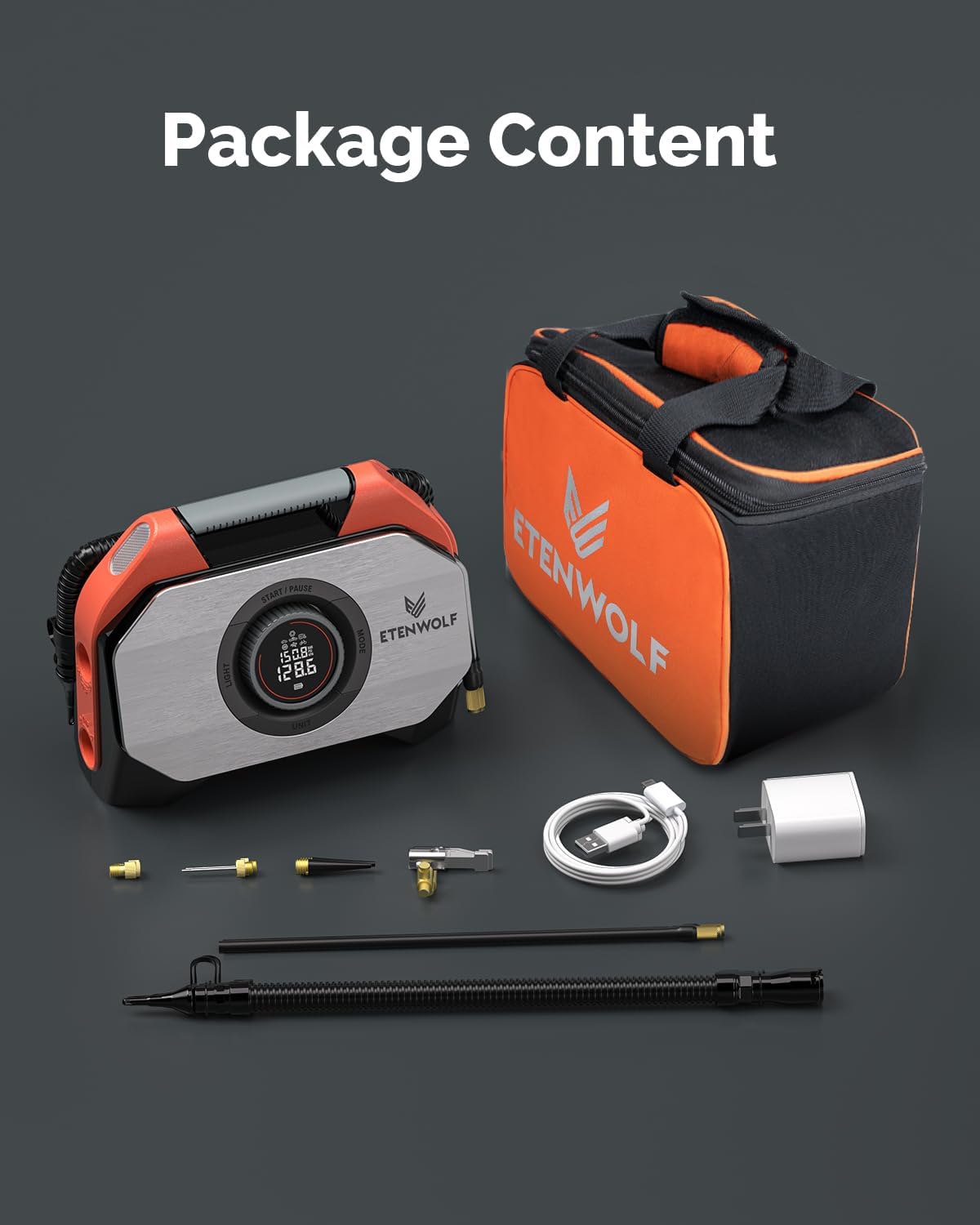 ETENWOLF VORTEX S6 Tire Inflator Portable Air Compressor, Cordless Air Pump - Image 9