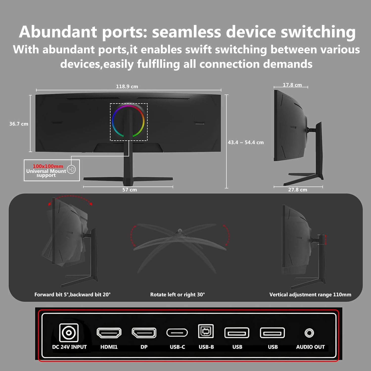 Z-Edge 49 inch Ultrawide Curved Computer Monitor, DQHD 5120x1440, 165Hz - Image 7