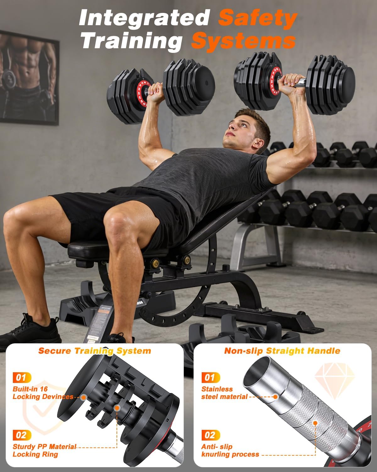 Rendpas Adjustable Dumbbell Set, Quick Adjust Free Weights for Home Gym | 25/55/80LB Weight Dumbbells w/Non-slip Grip, Dual-lock Safety, Space-saving Design for Strength Training - Image 5