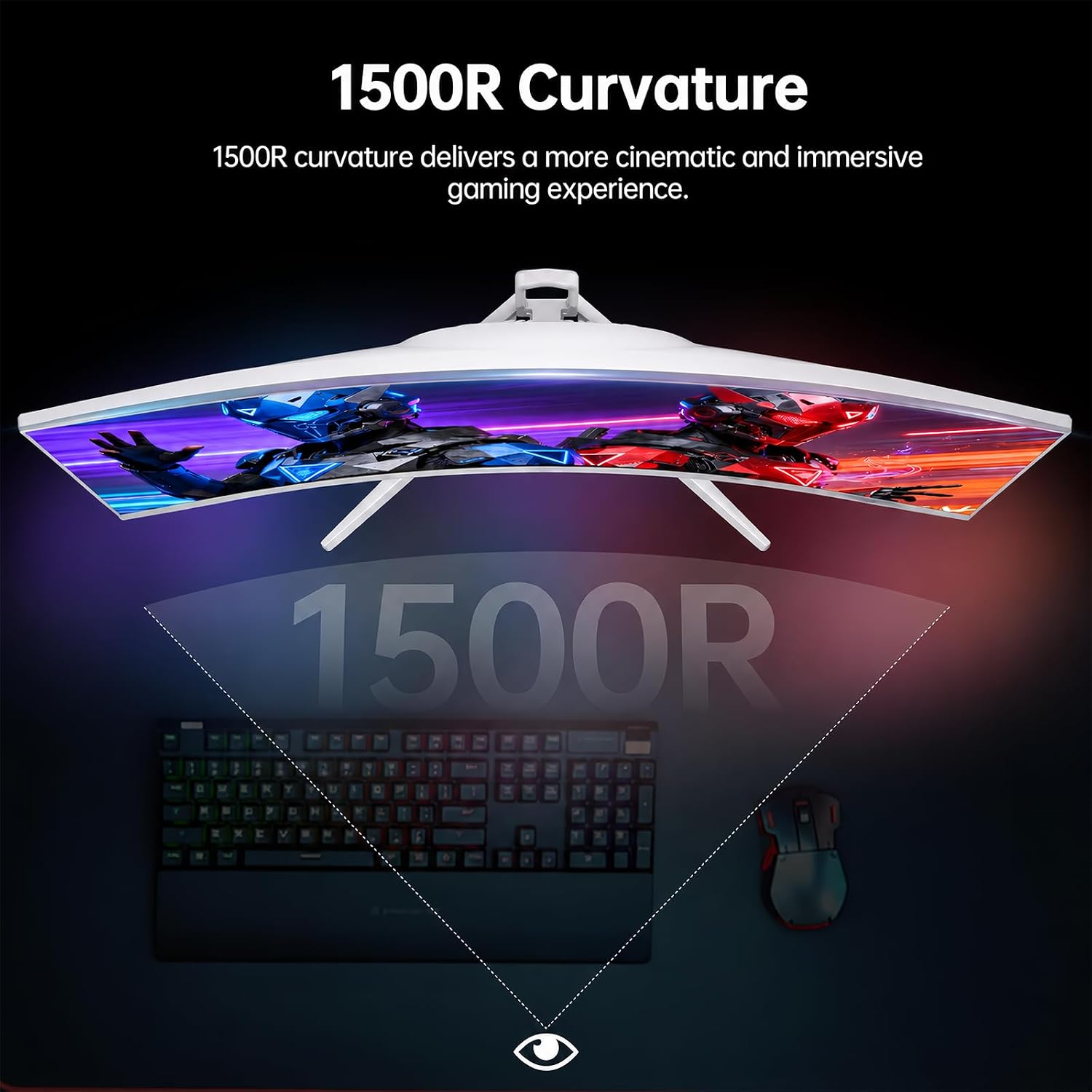 CRUA 32" 4K 240Hz Curved Gaming Monitor, 1500R, FreeSync, Speakers, White | UHD 3840x2160 16:9 VA, 120%sRGB, HDMI2.1/DP1.4, 75x75mm Wall Mount for PC Gaming, Movies, Streaming, Editing and Multitasking - Image 6