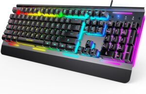 TECKNET Wired Gaming Keyboard, RGB ...