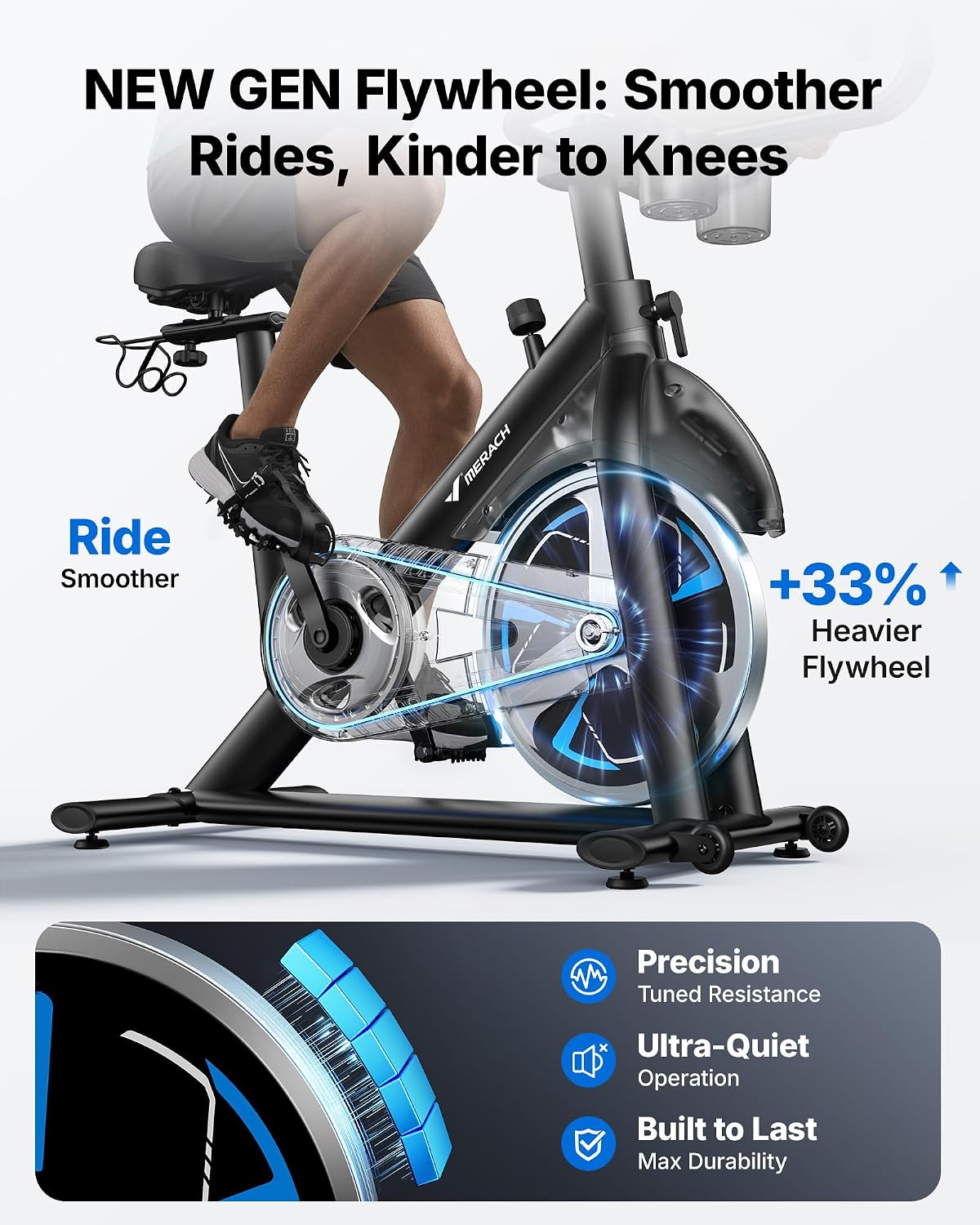 MERACH Exercise Bike with Screen, 21.5” HD Display, Magnetic Resistance - Image 6