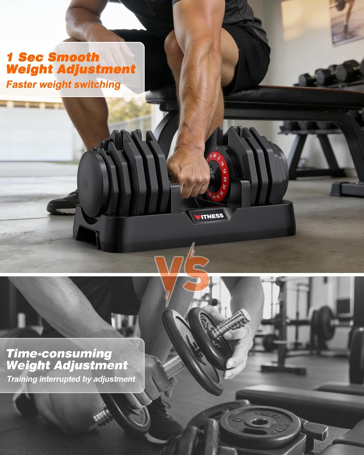 Rendpas Adjustable Dumbbell Set, Quick Adjust Free Weights for Home Gym | 25/55/80LB Weight Dumbbells w/Non-slip Grip, Dual-lock Safety, Space-saving Design for Strength Training - Image 6