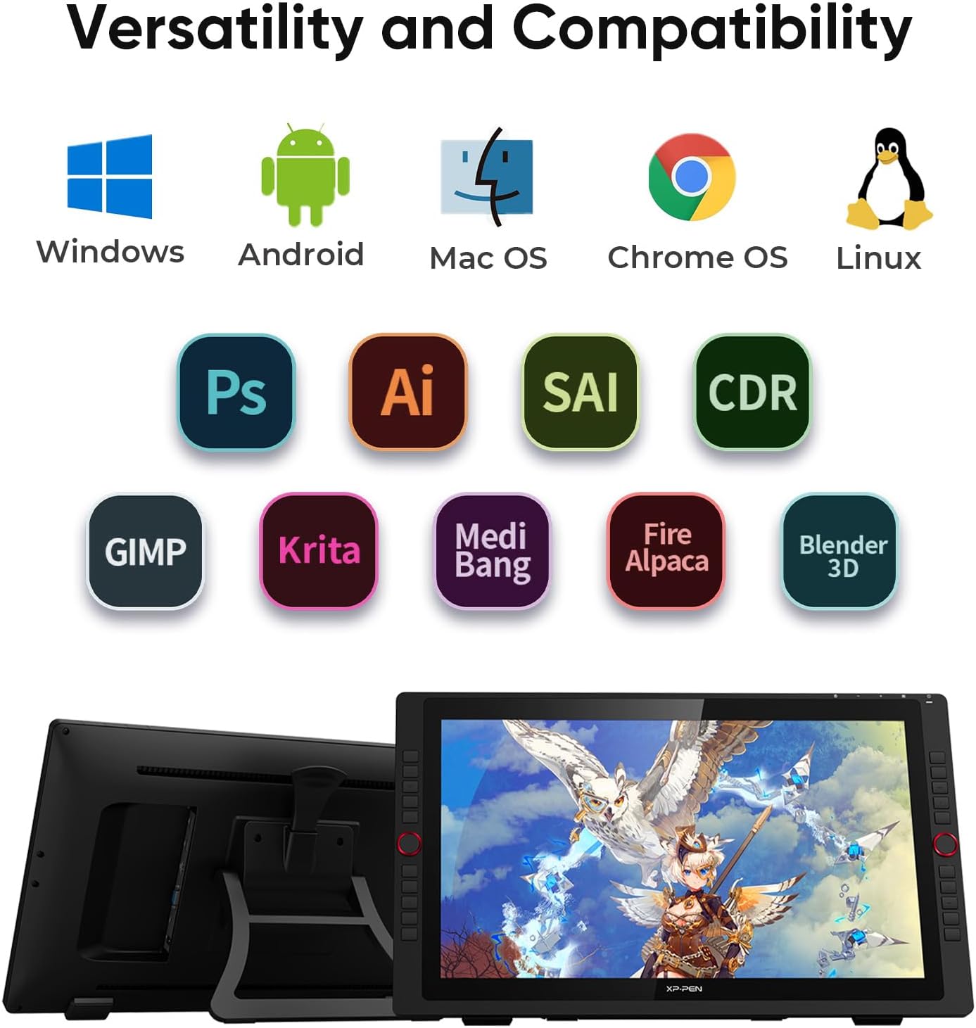 Drawing Tablet with Screen XPPen Artist 22R pro Computer Graphics Tablet 120% sRGB with Battery-Free Stylus Full-Laminated Technology, 21.5 inch Pen Display with 20 Shortcut Keys & 2 Red Dial(Black) - Image 9