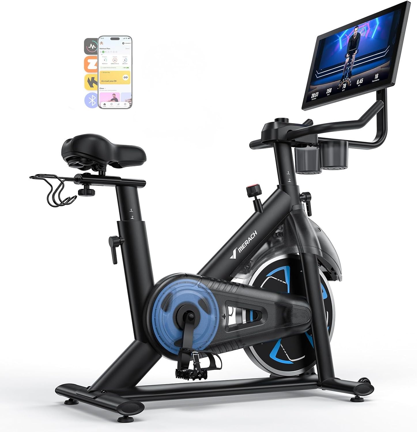 MERACH Exercise Bike with Screen, 21.5” HD Display, Magnetic Resistance