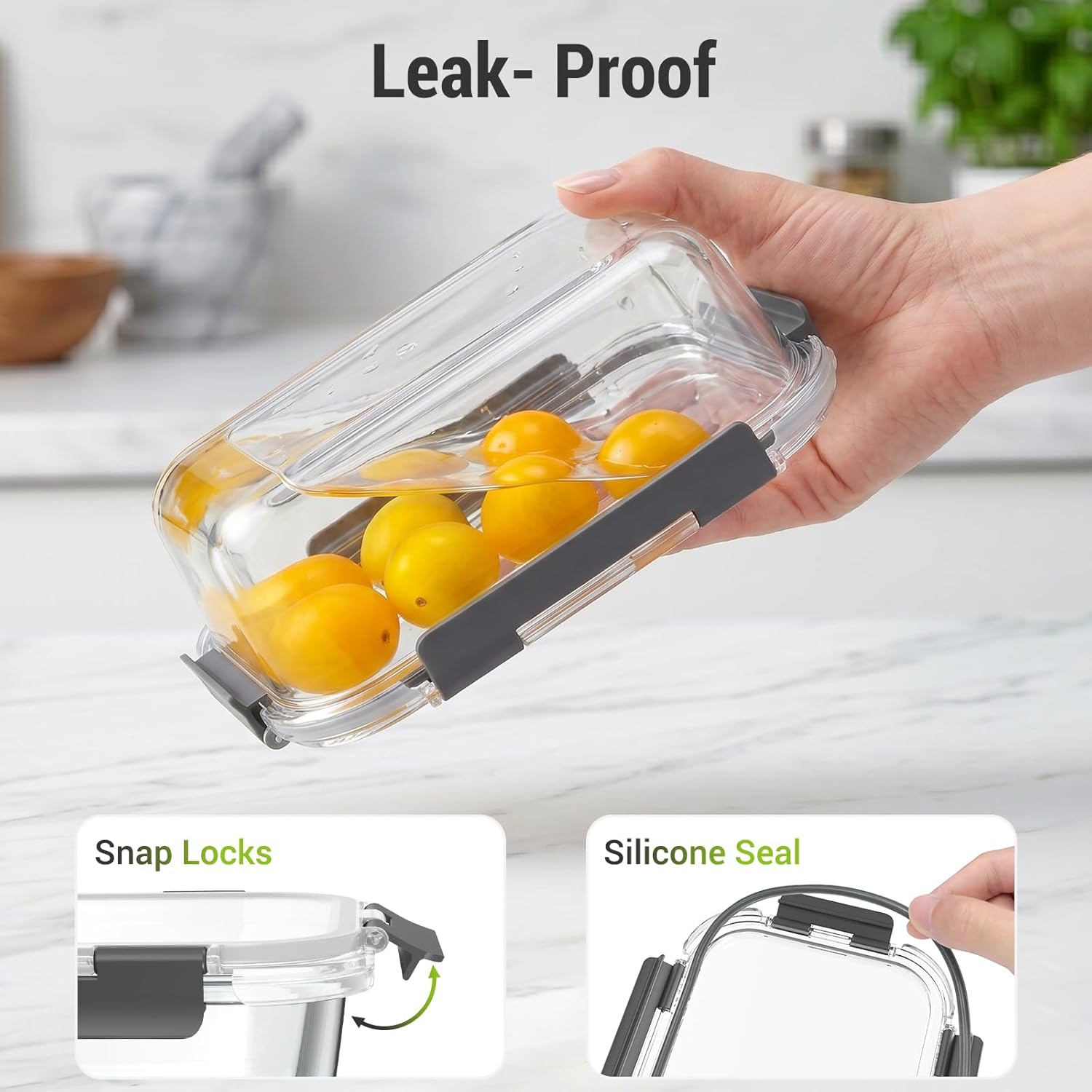 Dealusy 10 Sets 36 oz & 12 oz Glass Food Storage Containers with lids, Gray | 20-Piece Airtight Leak-proof Glass Meal Prep Containers with Lids, Microwave Oven Freezer Dishwasher Safe - Image 4