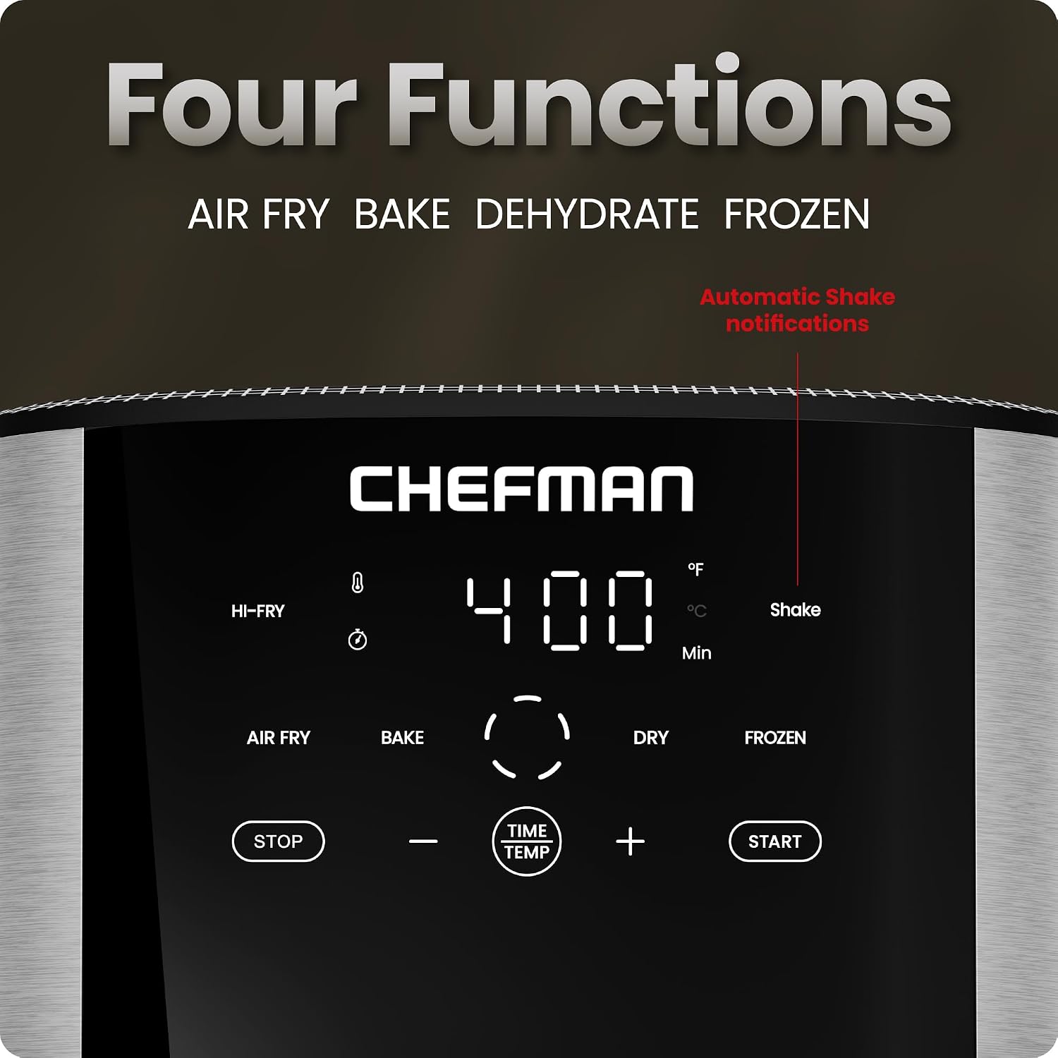 Chefman Air Fryer 8 Qt | TurboFry® 4-in-1 with 450°F Hi-Fry Option for Crispier Results | Bake, Dehydrate, Frozen | XL Nonstick Dishwasher-Safe Basket | Stainless Steel - Image 4