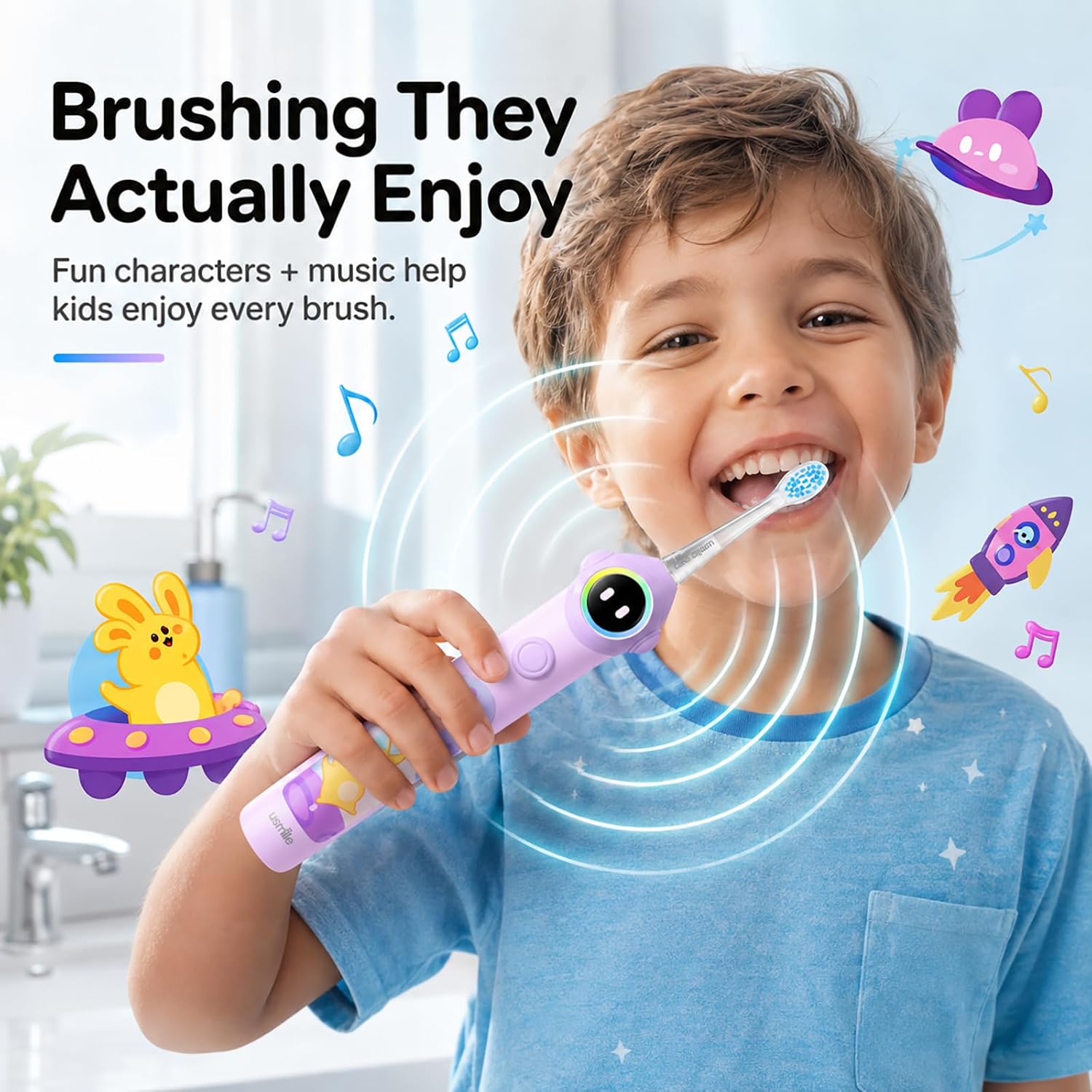 usmile Q30 Kids Smart Toothbrush, Voice-Guided Coaching, Ages 3-8 (Purple) | Missed Spot Alerts, Parent App Reports, AI Voice Guide, Fun Music Timer, Gentle Bristles, 90-Day Battery Life - Image 5