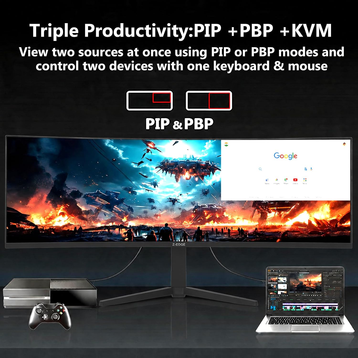 Z-Edge 49 inch Ultrawide Curved Computer Monitor, DQHD 5120x1440, 165Hz - Image 5