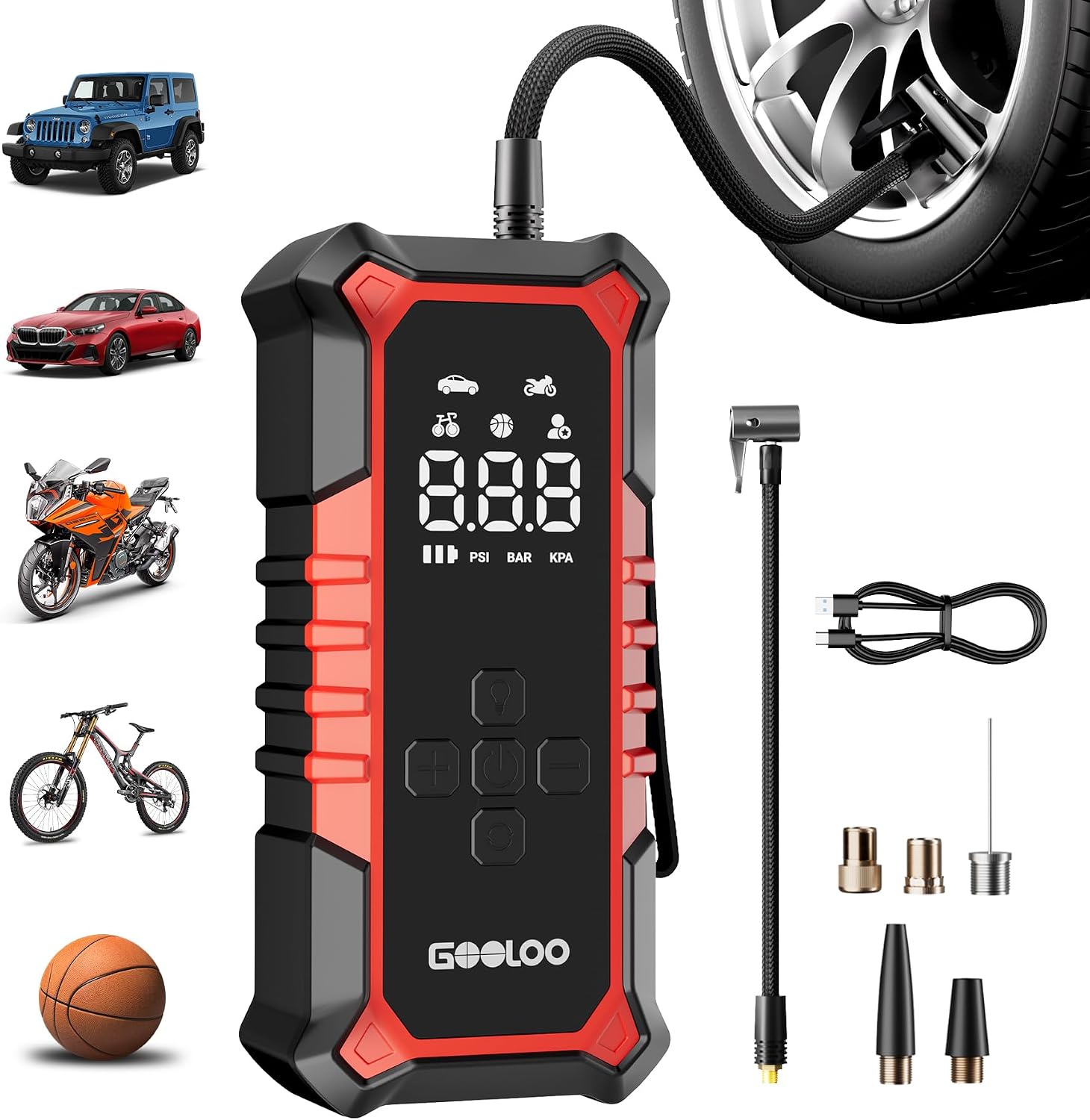 GOOLOO A6 Gear 160 PSI & 7500mAh Tire Inflator Portable Air Compressor | Cordless Tire Inflator with Digital Pressure Gauge & LED Light - 3X Faster Air Pump for Car Tires, Bike, Balls, Auto Shut-Off