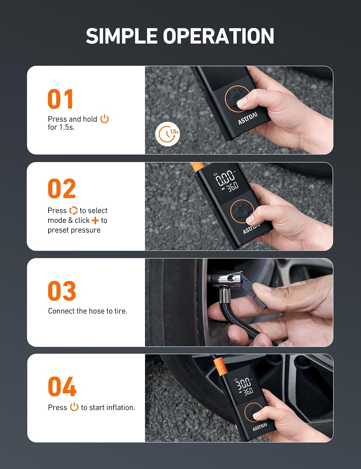 AstroAI L7 Tire Inflator Portable Air Compressor,150 PSI Cordless Bike Pump - Image 10