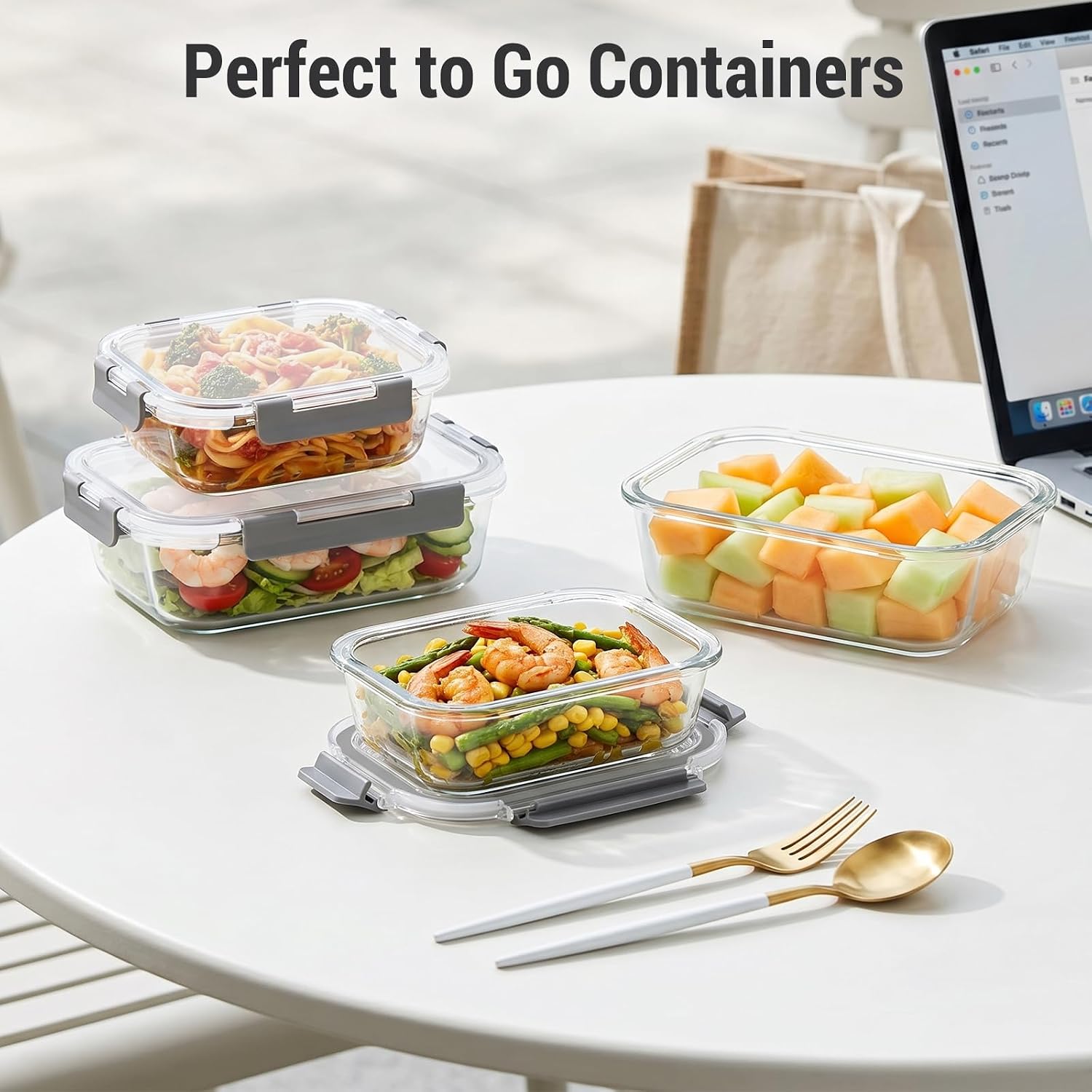 Dealusy 10 Sets 36 oz & 12 oz Glass Food Storage Containers with lids, Gray | 20-Piece Airtight Leak-proof Glass Meal Prep Containers with Lids, Microwave Oven Freezer Dishwasher Safe - Image 7
