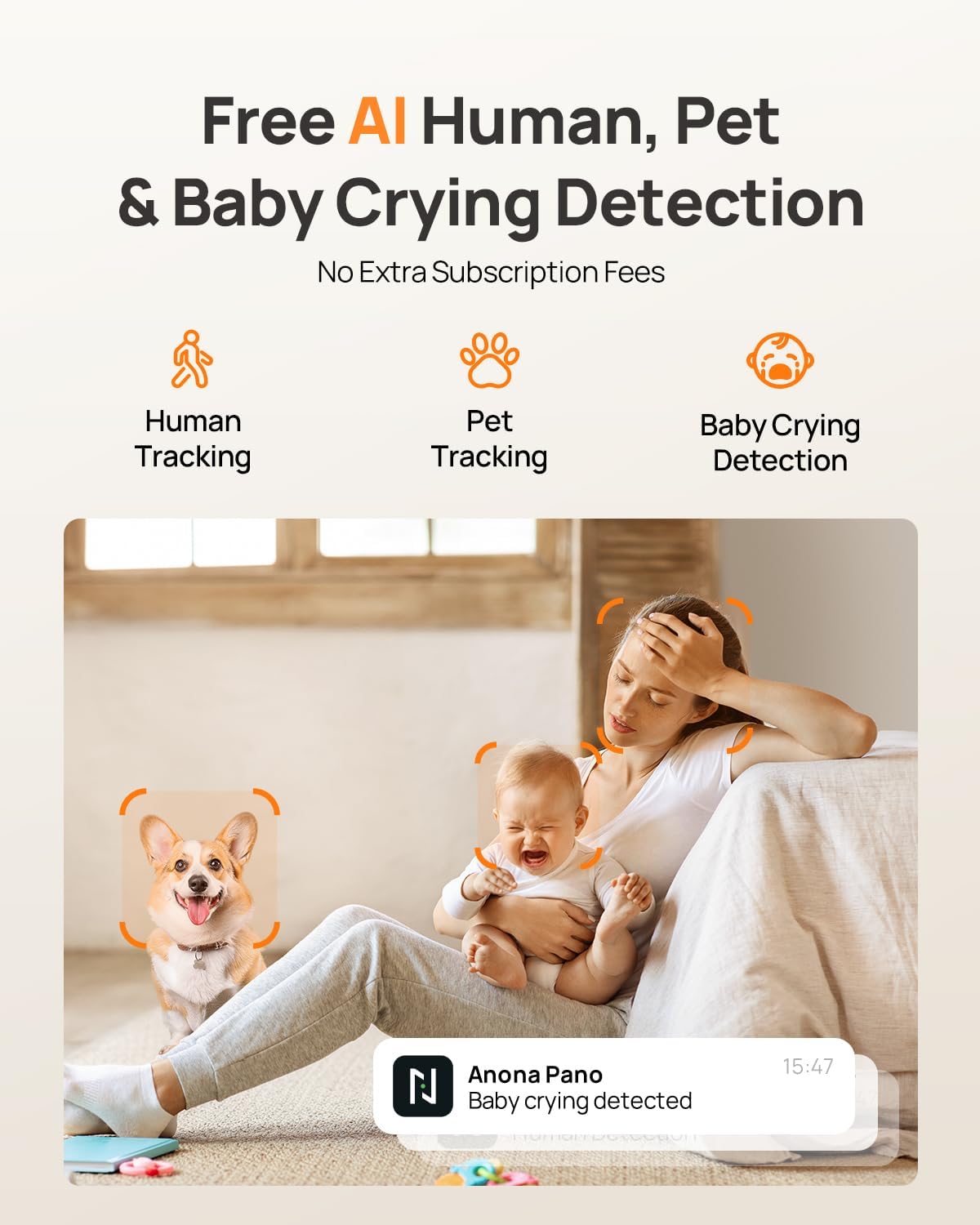 Anona 4K UHD Indoor Camera, Pet/Dog/Baby Security Camera with Phone App, 360°Pan-Tilt, 2.4G/5G Dual-Band Wi-Fi 6, Auto-Tracking, Person/Pet/Baby Crying Detection, Privacy Mode, Two-Way Audio, 4 Pack - Image 4