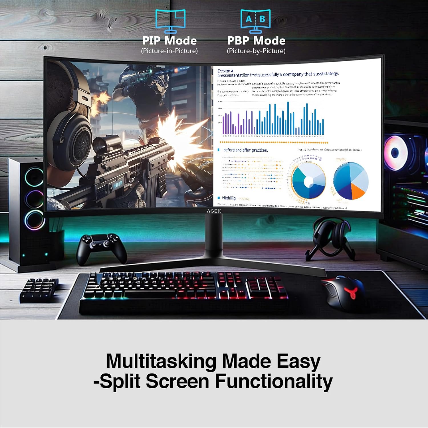 Z-Edge 34 inch WQHD 1440P Curved Gaming Monitor, 240Hz Computer Screen | AG34P 1500R Frameless Curved Computer Monitor, Height Adjustable, 1ms, Dual DP & HDMI, Metal Stand, for Office & Gaming - Image 5