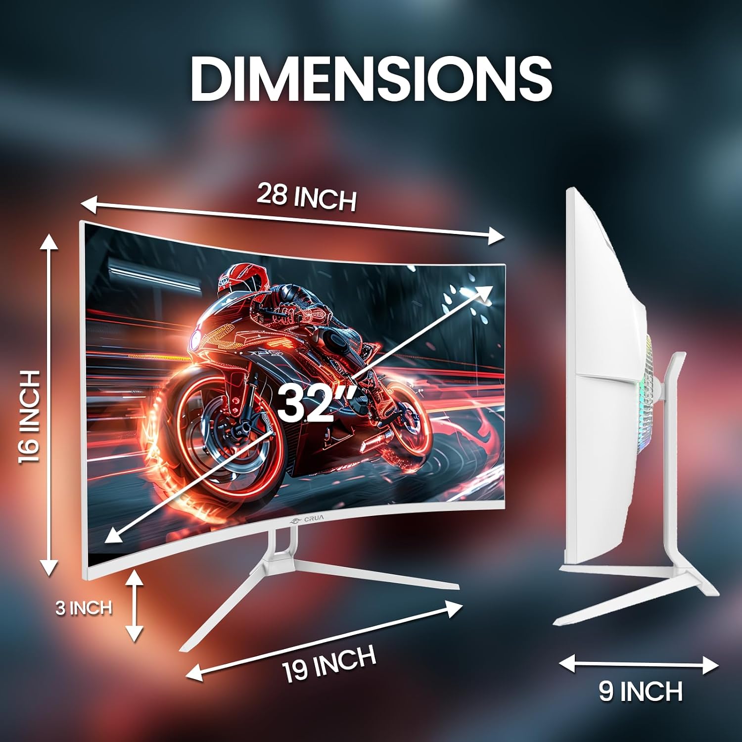 CRUA 32" 4K 240Hz Curved Gaming Monitor, 1500R, FreeSync, Speakers, White | UHD 3840x2160 16:9 VA, 120%sRGB, HDMI2.1/DP1.4, 75x75mm Wall Mount for PC Gaming, Movies, Streaming, Editing and Multitasking - Image 8