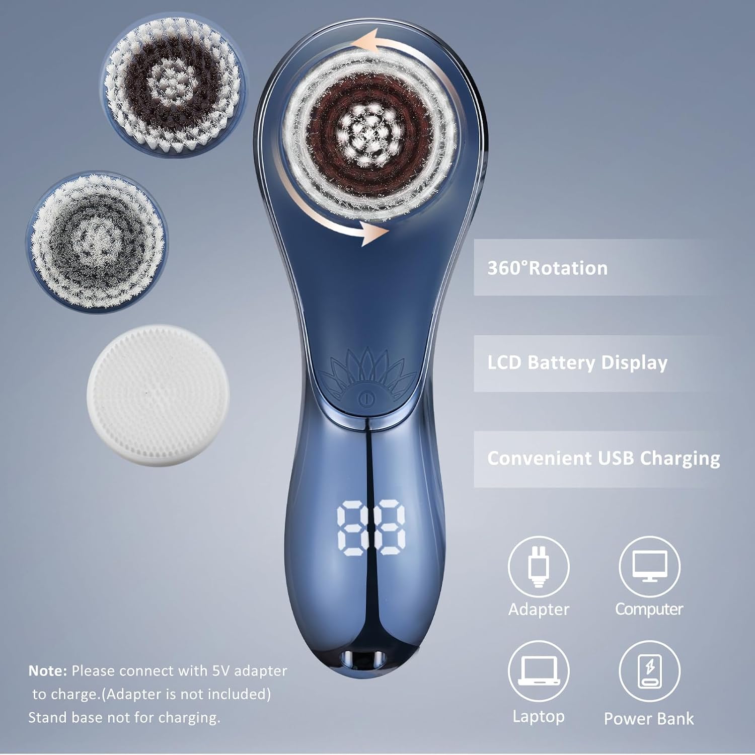 Facial Cleansing Brush, Rechargeable Electric Face Scrubber, 2-Speed Modes - Image 7