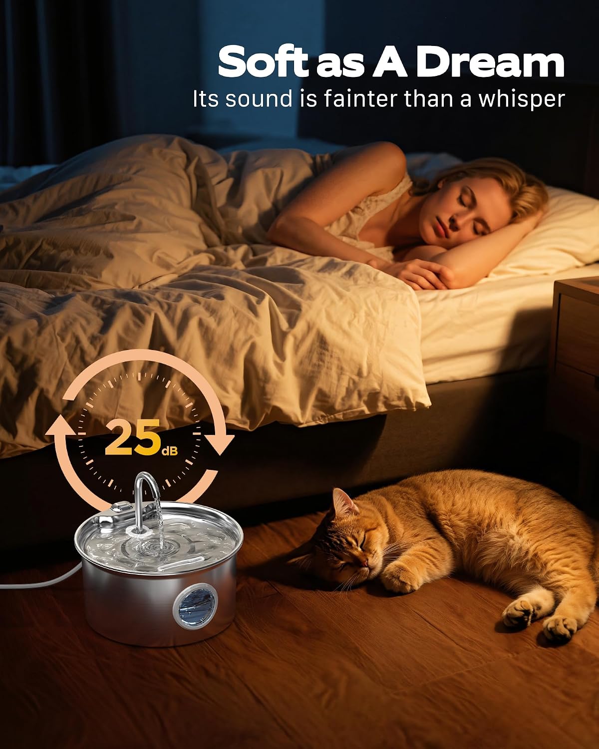 Cat Water Fountain Stainless Steel: Cat Fountain for Drinking - 88oz/2.6L Pet Water Fountain for Cats Indoor - Quiet Cats Water Bowl Dispenser - Pets Feeding & Watering Supplies - for Small Animals - Image 8