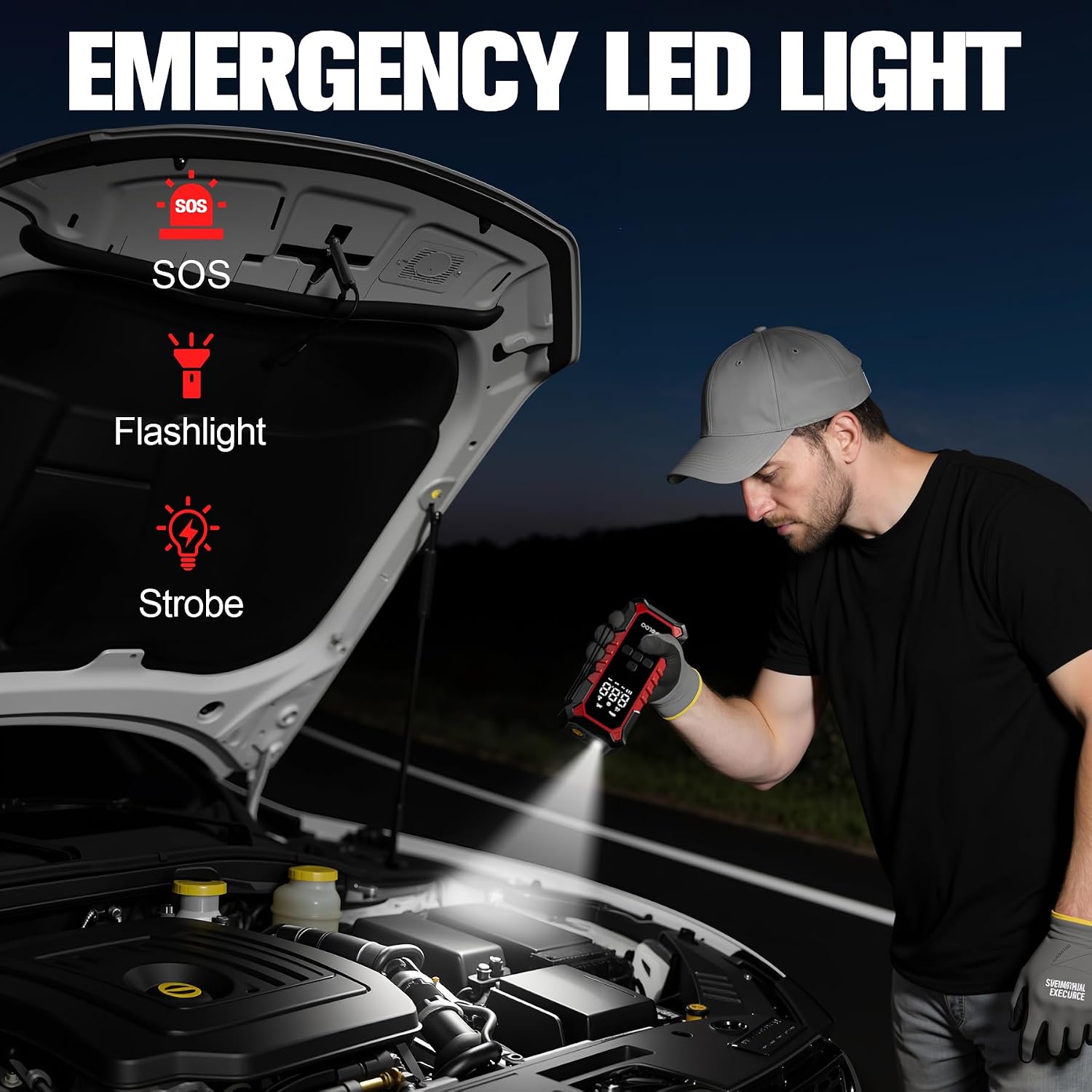 GOOLOO A6 Gear 160 PSI & 7500mAh Tire Inflator Portable Air Compressor | Cordless Tire Inflator with Digital Pressure Gauge & LED Light - 3X Faster Air Pump for Car Tires, Bike, Balls, Auto Shut-Off - Image 5