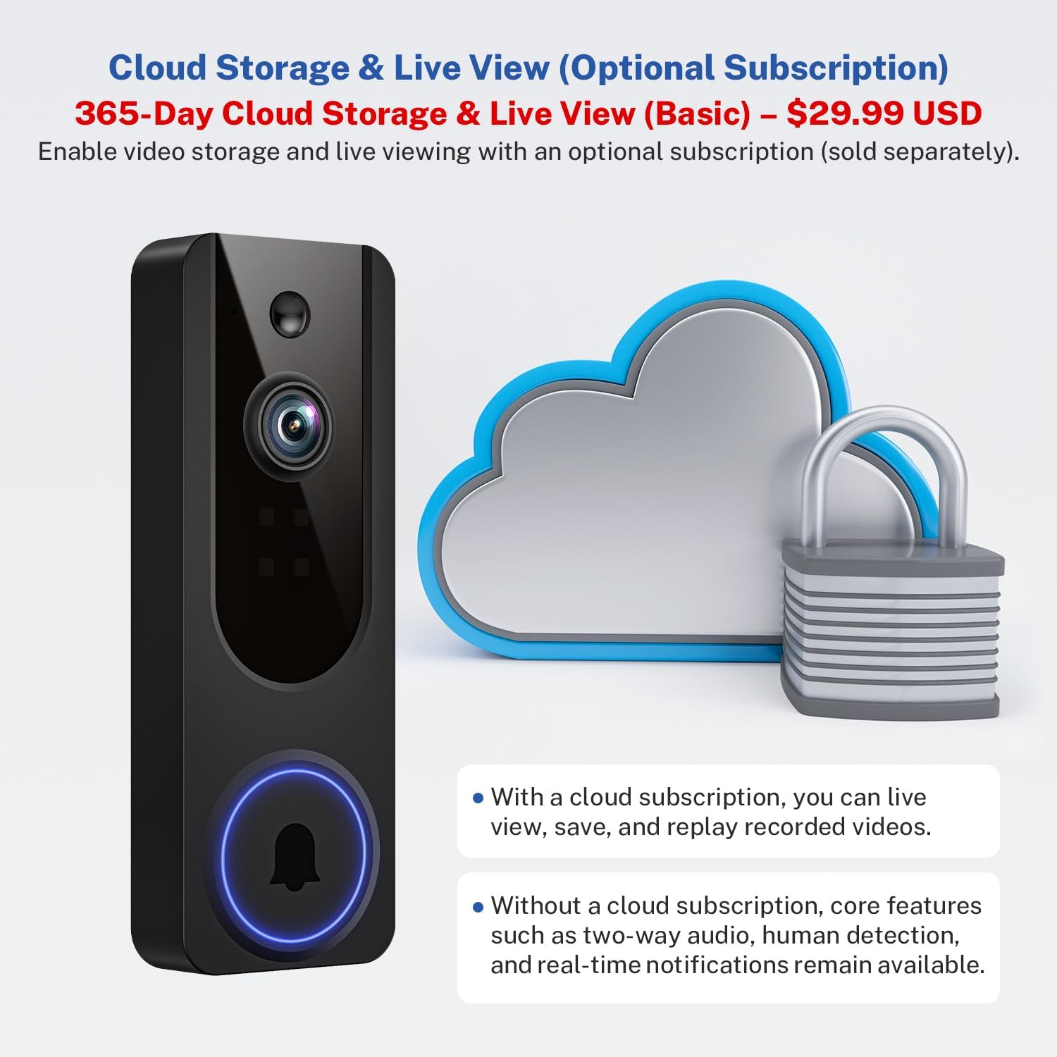 1080p WiFi Video Doorbell Camera Wireless, Battery Powered, AI Human and Motion Detection, 2 Way Talk, Night Vision, Cloud Storage, 2.4G WiFi Only, Indoor/Outdoor Surveillance - Image 7