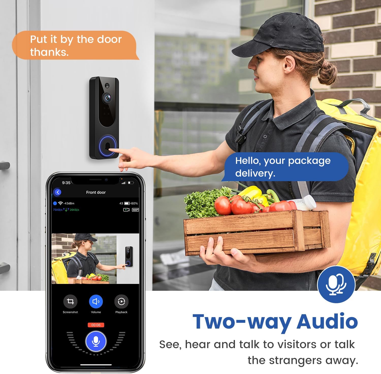 1080p WiFi Video Doorbell Camera Wireless, Battery Powered, AI Human and Motion Detection, 2 Way Talk, Night Vision, Cloud Storage, 2.4G WiFi Only, Indoor/Outdoor Surveillance - Image 3