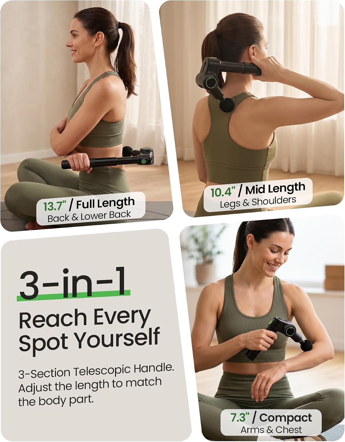 3-in-1 Foldable Massage Gun Deep Tissue with Extension Handle | Back Massager for Pain Relief, 5 Adjustable Angles, Deep Tissue Massage Gun for Back, 10mm Percussion Muscle Gun with Case - Image 3