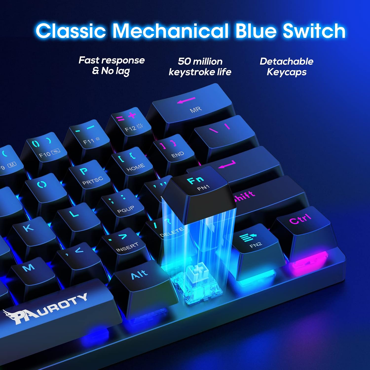 60% Wireless Mechanical Gaming Keyboard, Clicky Blue Switch RGB Backlit - Image 4